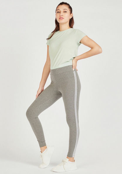 Solid Full Length Leggings with Elasticated Waistband and Tape Detail-Leggings-image-1
