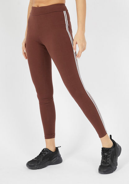 Solid Leggings with Elasticised Waistband and Side Tape Detail-Leggings-image-0