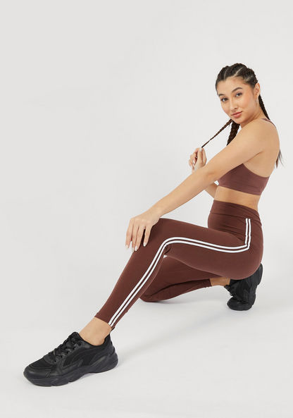 Solid Leggings with Elasticised Waistband and Side Tape Detail-Leggings-image-1