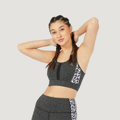 Animal Print Cut and Sew Sports Bra with Racerback