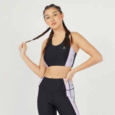 Solid Sports Bra with Racerback and Tape Detail