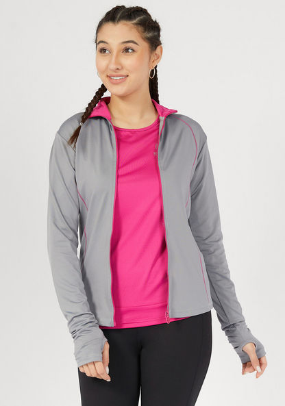 Expo 2020 Solid Zip Through Jacket with High Neck and Long Sleeves-Jackets-image-0