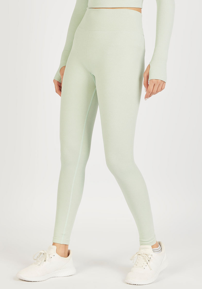 Solid High-Rise Leggings with Elastic Waistband-Bottoms-image-0