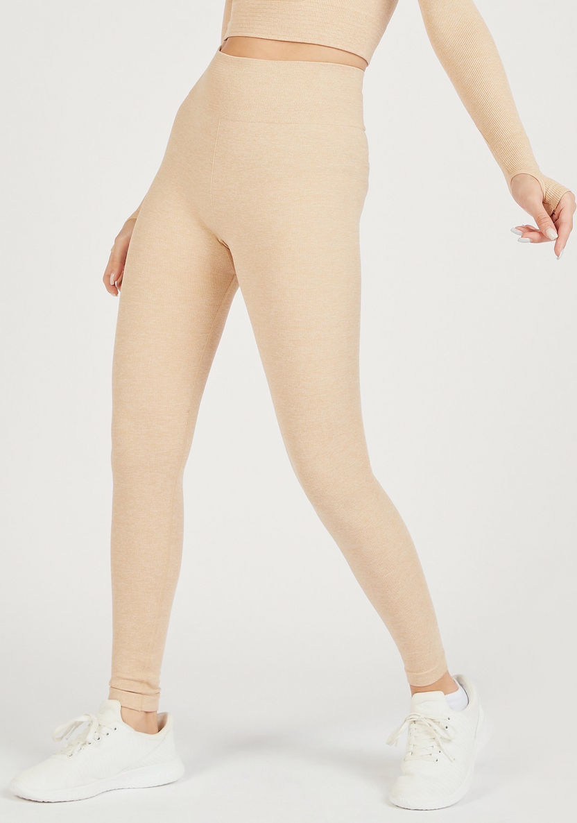Solid High-Rise Leggings with Elastic Waistband-Bottoms-image-0