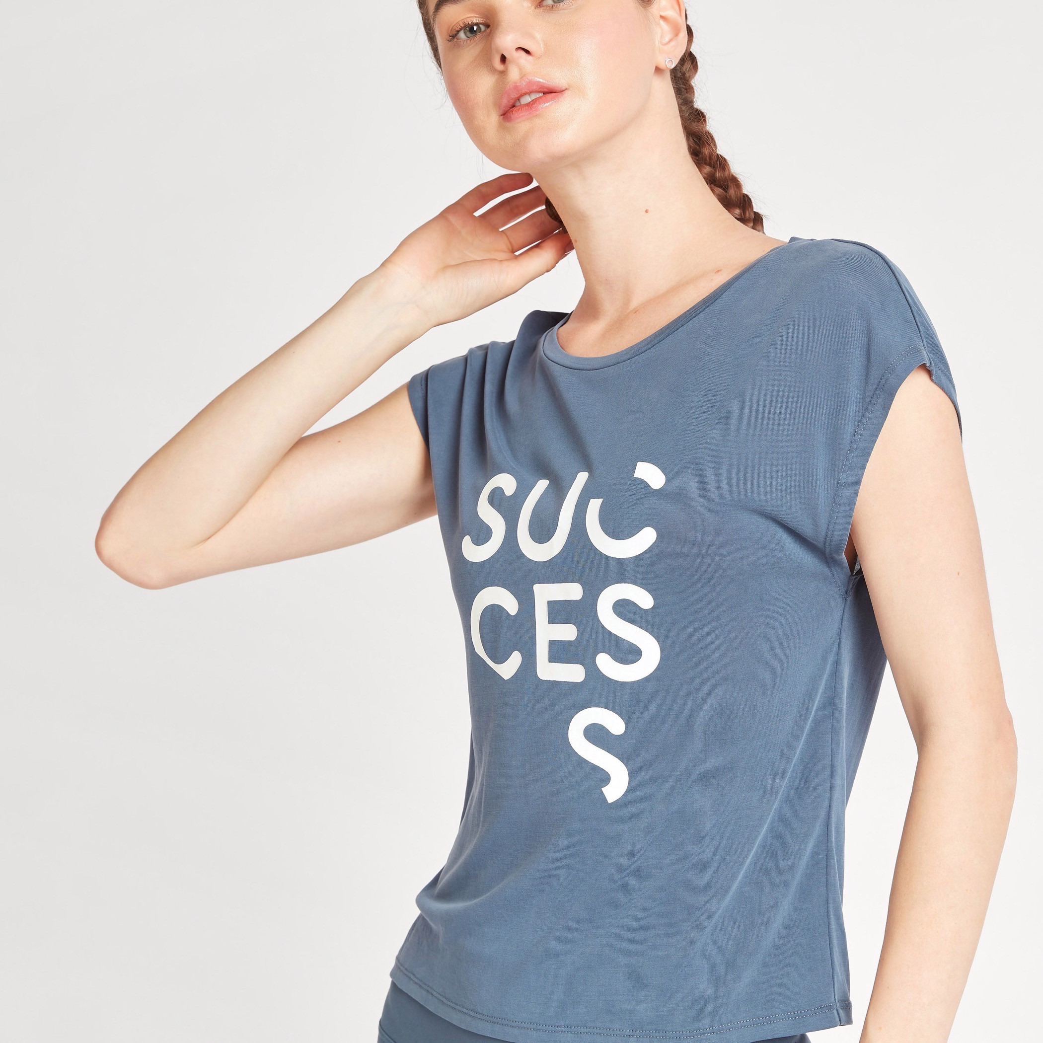 Typographic Print Round Neck T-shirt with Cap Sleeves-sports-women-clothing-tshirtsandvests-image-3