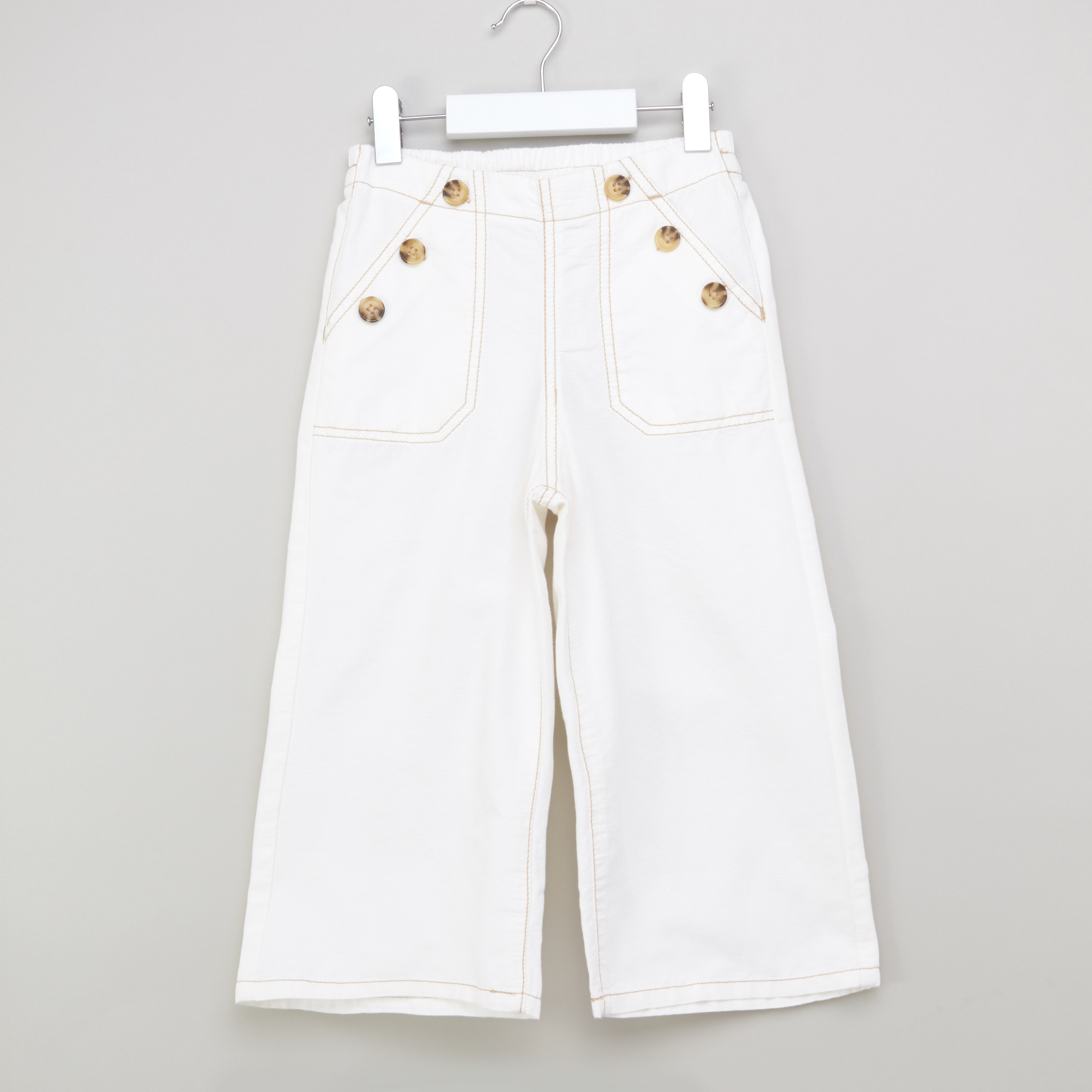 Bossini Button Detail Wide Leg Capris with Elasticised Waistband-girls-clothing-bottoms-trousers-image-1
