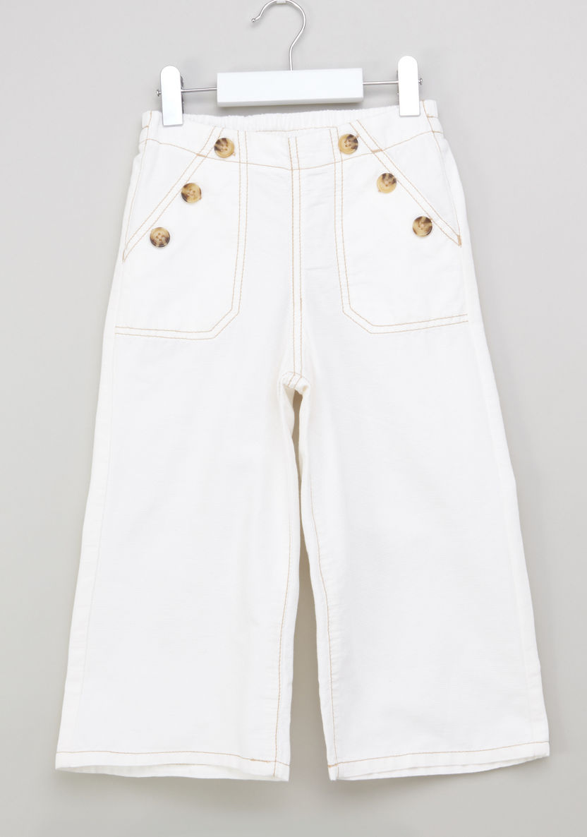 Bossini Button Detail Wide Leg Capris with Elasticised Waistband-Pants-image-0
