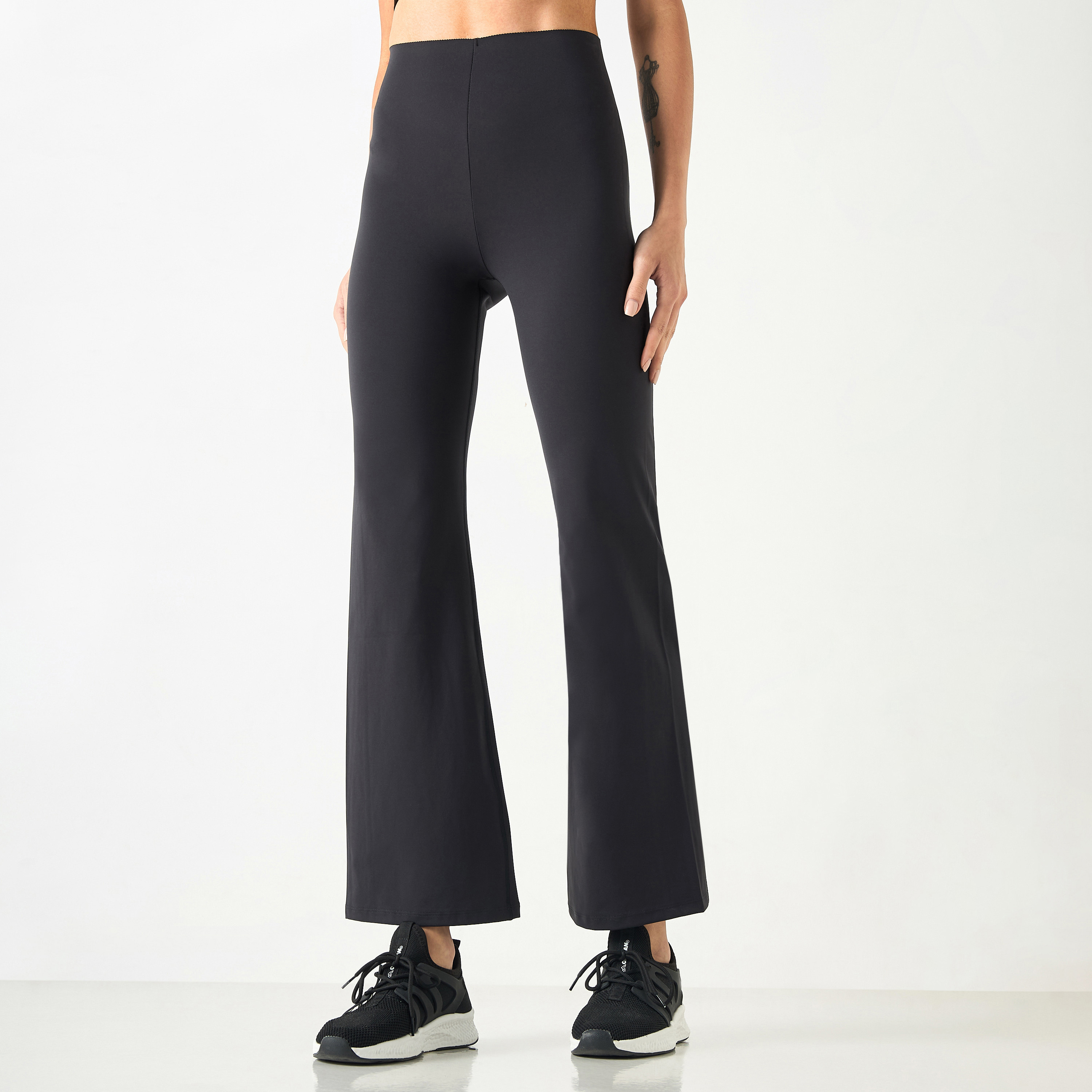Flared Leggings with Elasticated Waistband-women-clothing-sportswearandactivewear-bottoms-leggings-image-1