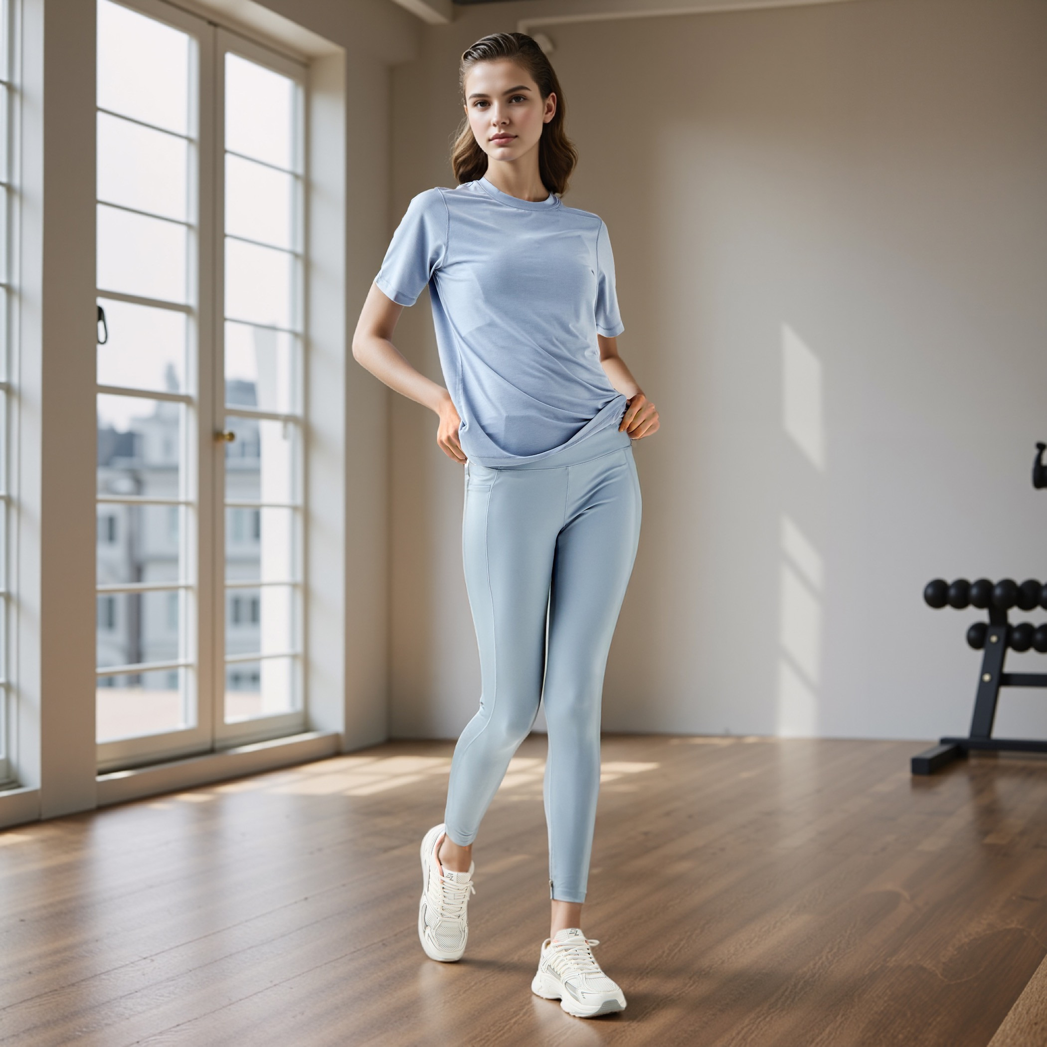 Seamless Crew Neck T-shirt with Short Sleeves-women-clothing-tshirts-image-2