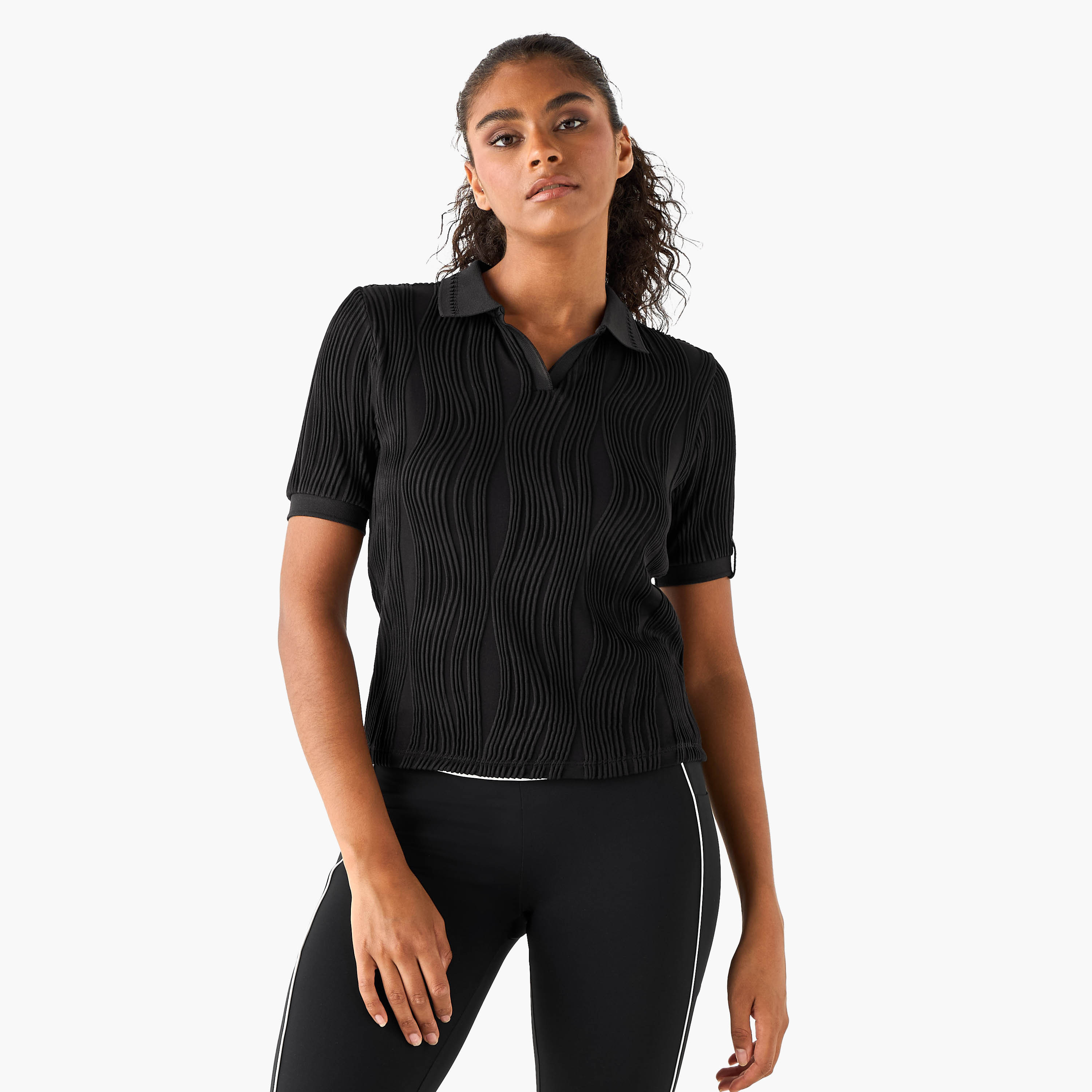 تيشيرت بولو جاكار بارز الملمس-women-clothing-tshirts-image-1
