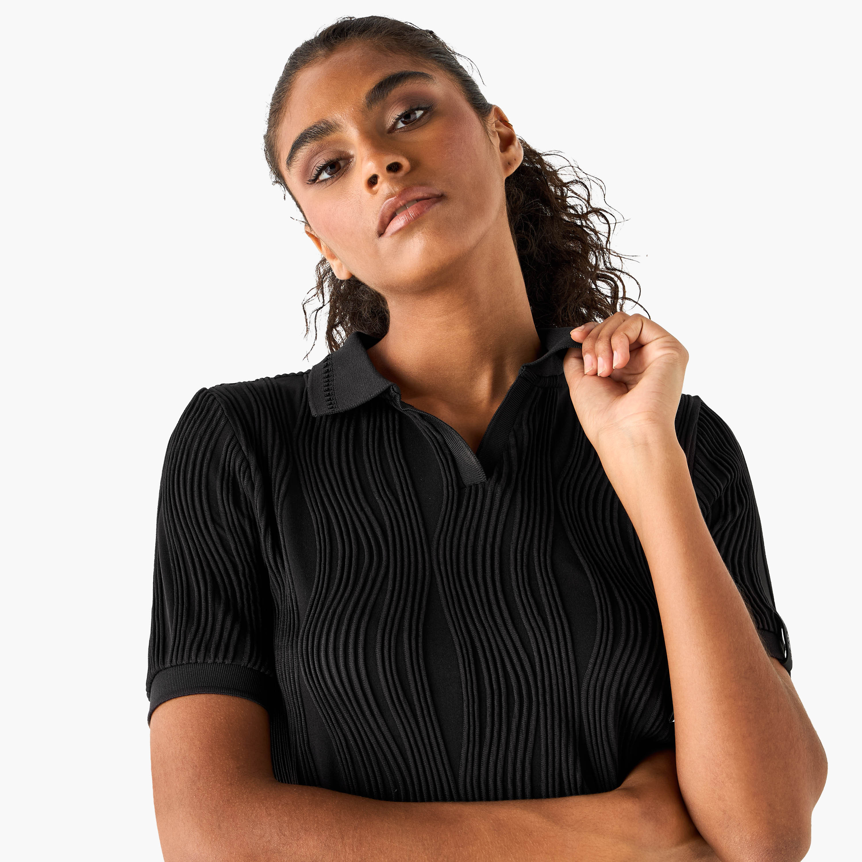 تيشيرت بولو جاكار بارز الملمس-women-clothing-tshirts-image-4
