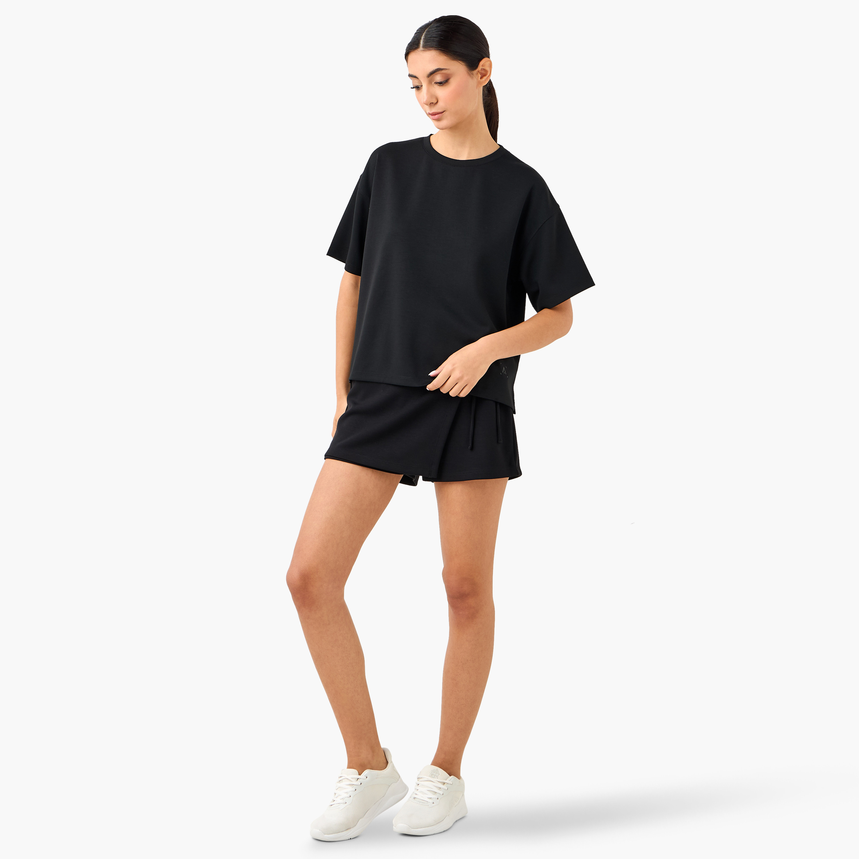 Knot Detail Skort with Elasticated Waistband-women-clothing-bottoms-shorts-image-2
