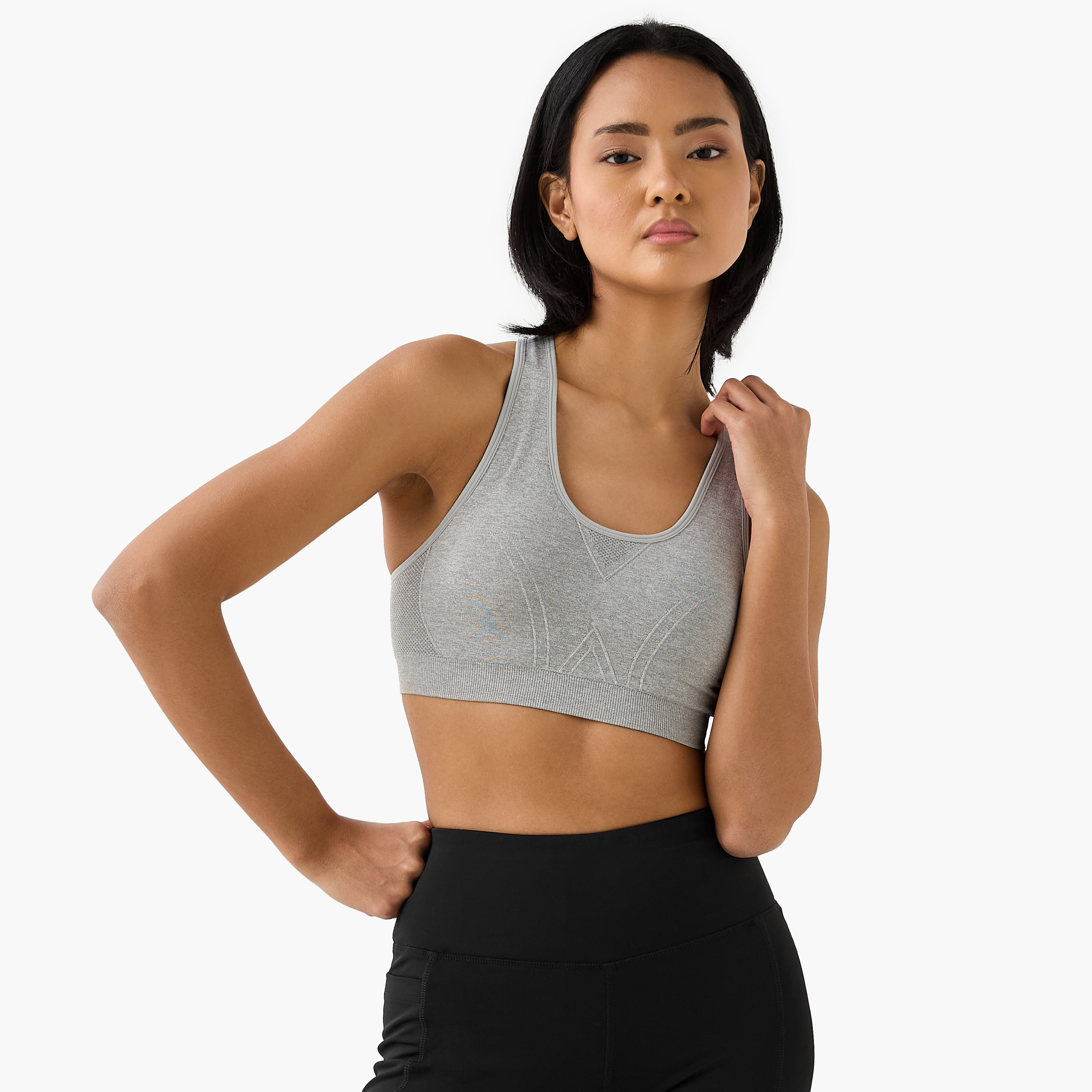 Textured Scoop Neck Sports Bra with Removable Pads and Racerback-women-clothing-lingerie-bras-image-1