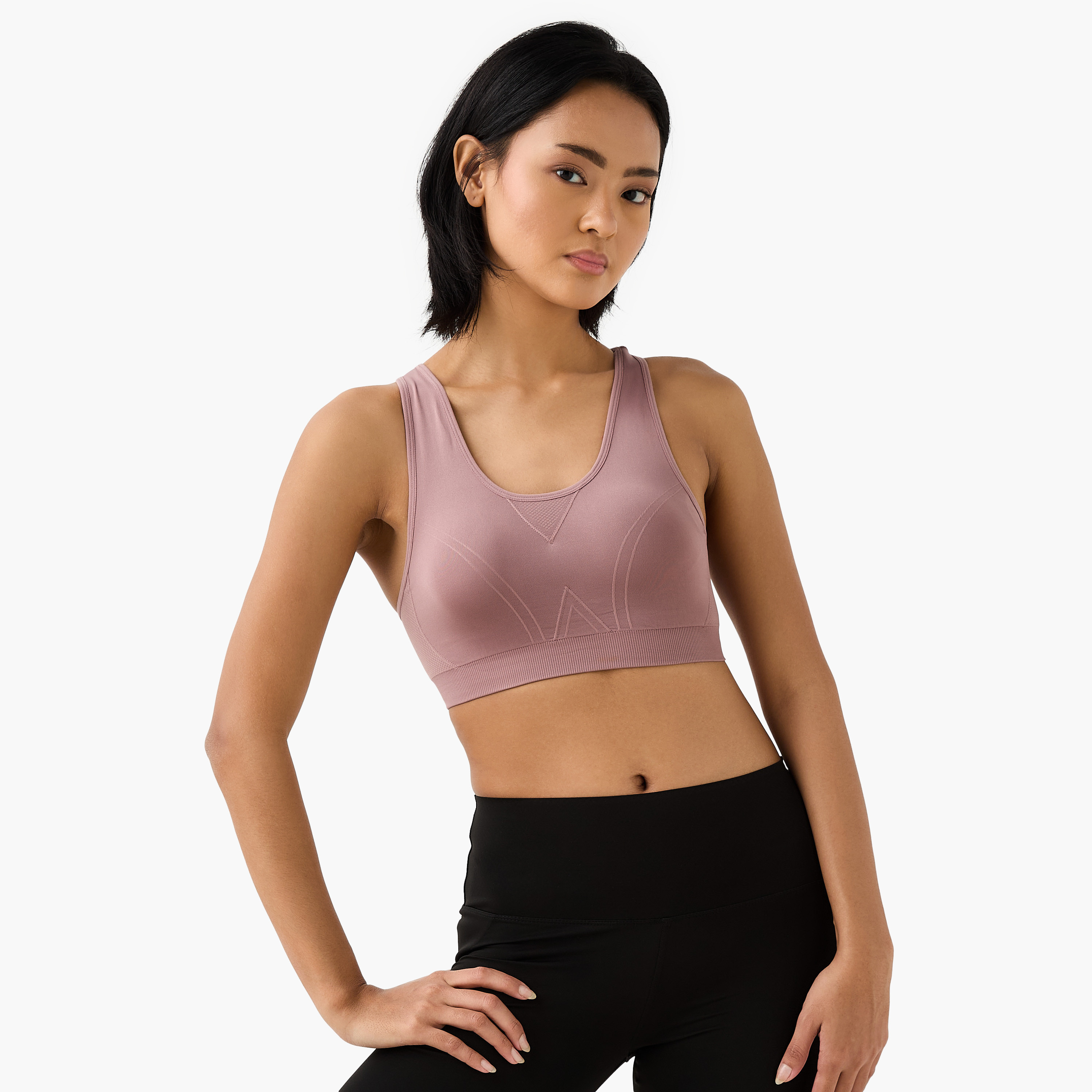 Textured Scoop Neck Sports Bra with Removable Pads and Racerback-women-clothing-lingerie-bras-image-1