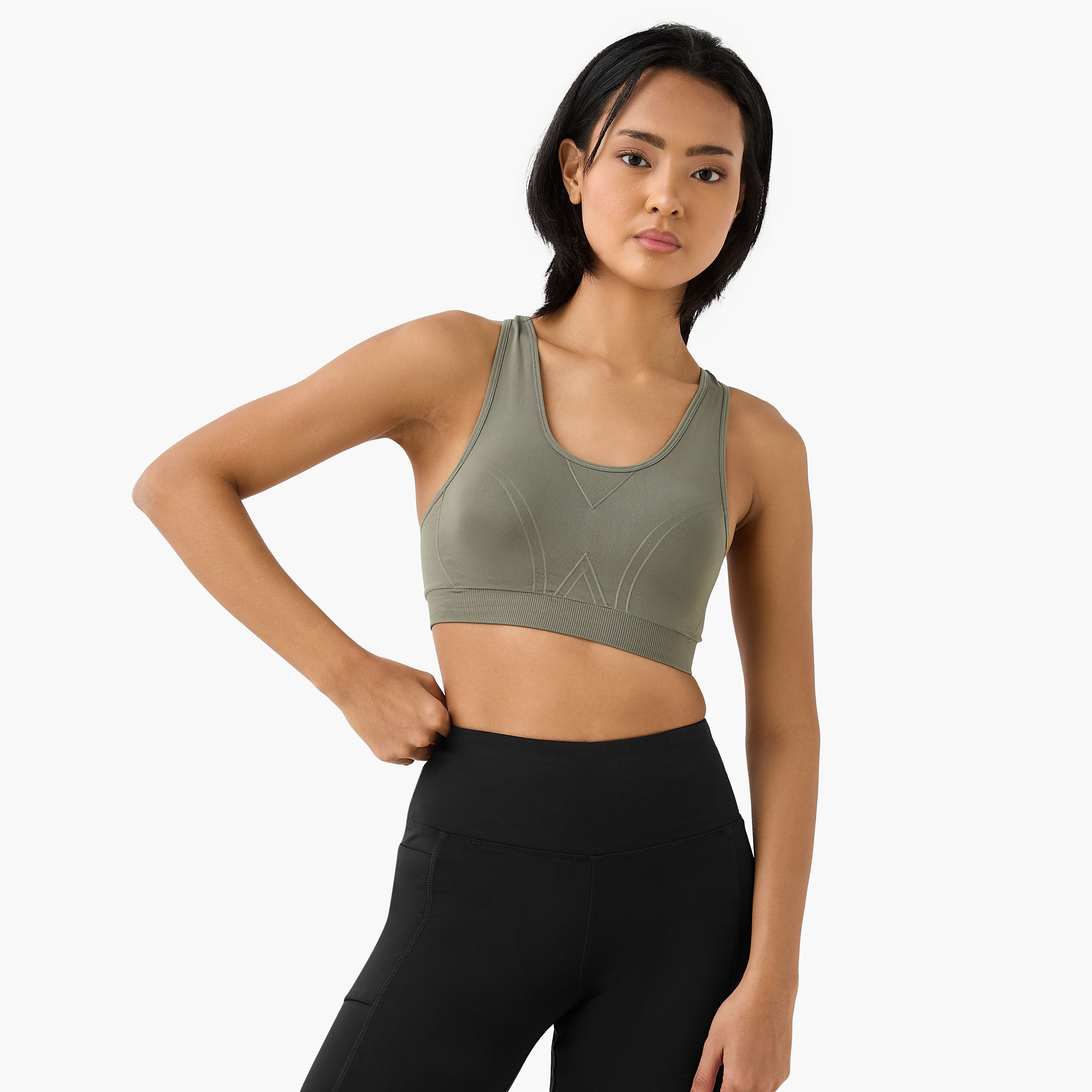 Textured Scoop Neck Sports Bra with Removable Pads and Racerback-women-clothing-lingerie-bras-image-1