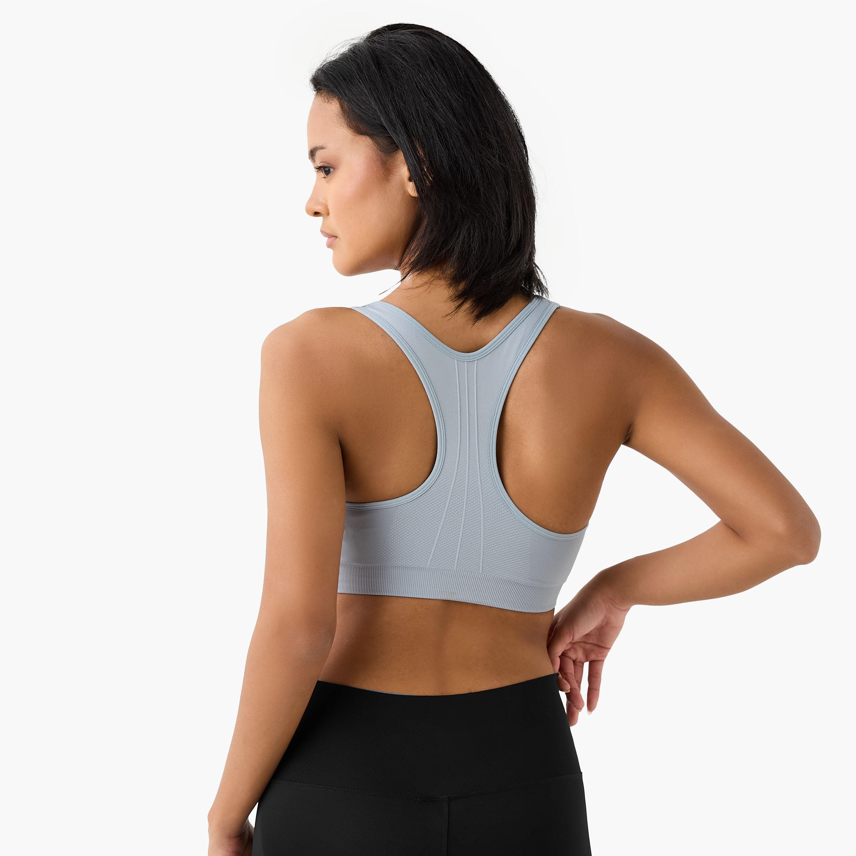 Textured Scoop Neck Sports Bra with Removable Pads and Racerback-women-clothing-lingerie-bras-image-4