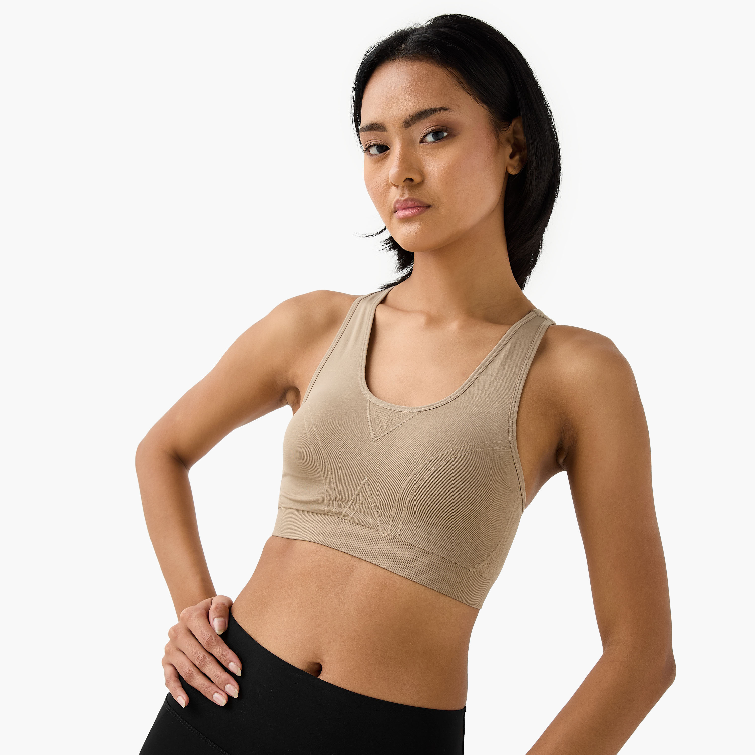 Textured Scoop Neck Sports Bra with Removable Pads and Racerback-women-clothing-lingerie-bras-image-1