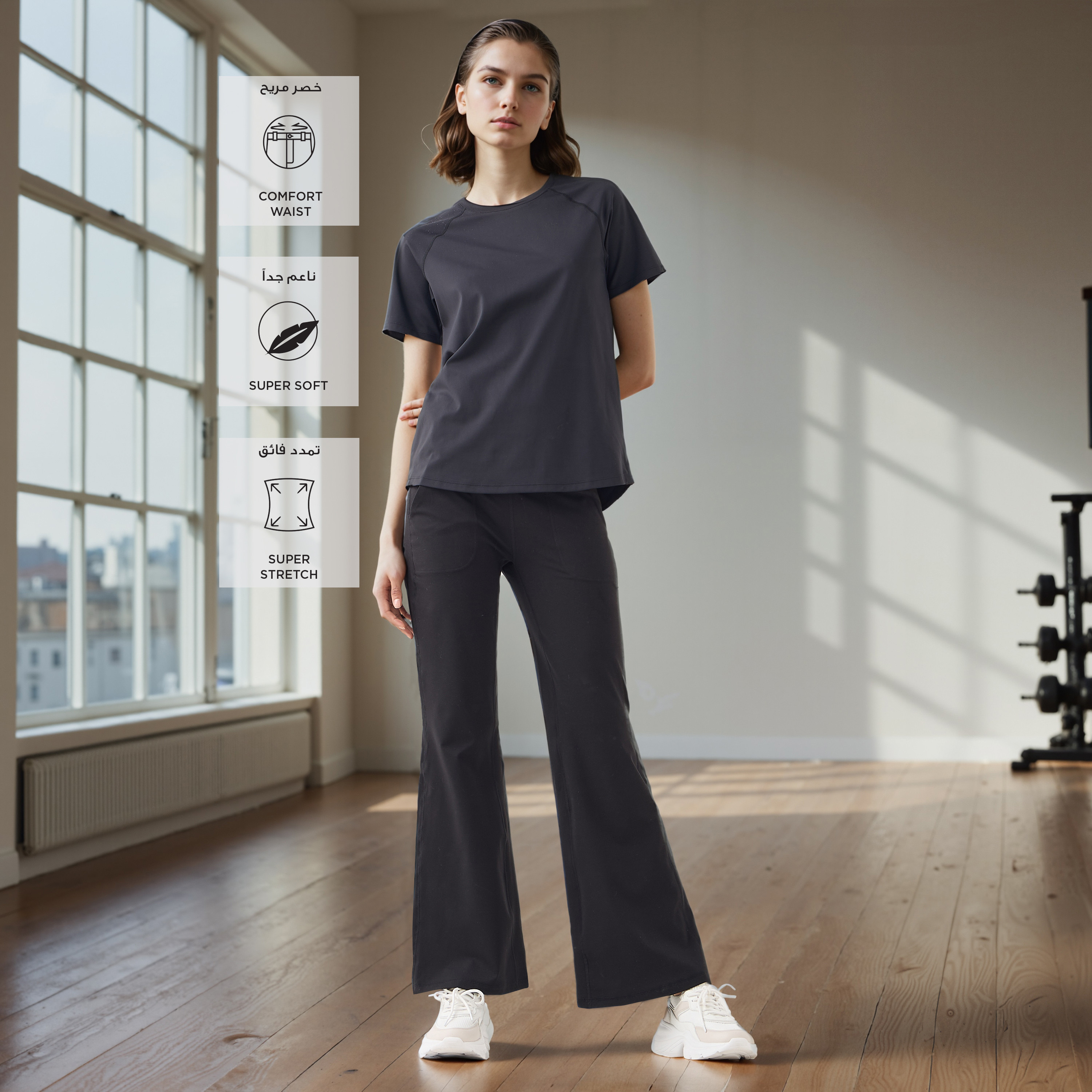 بنطلون واسع الساقين بخصر مطاطي وجيوب-sports-women-clothing-activewearleggings-image-2