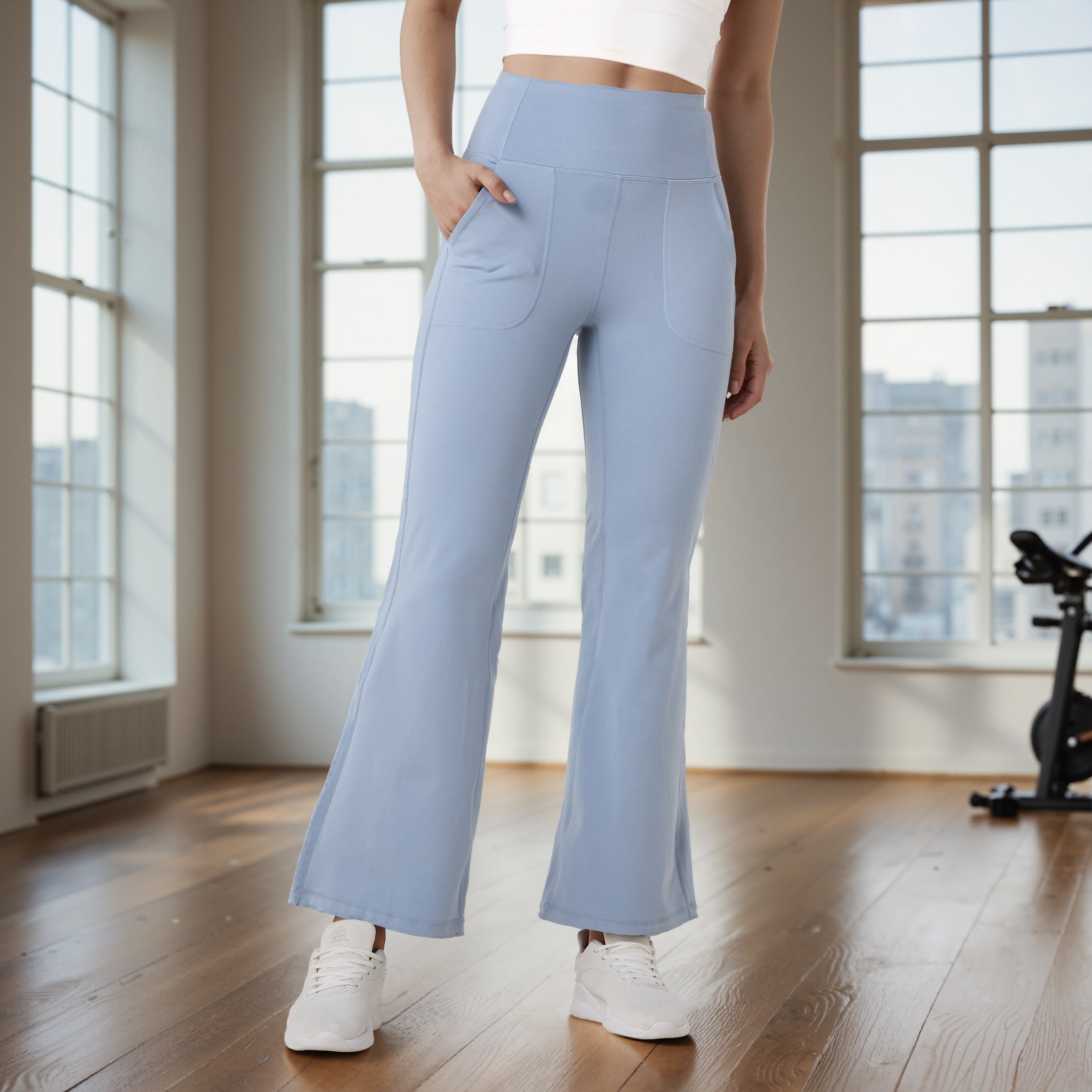 Wide Leg Flexi Waist Pants with Pockets-sports-women-clothing-activewearleggings-image-1