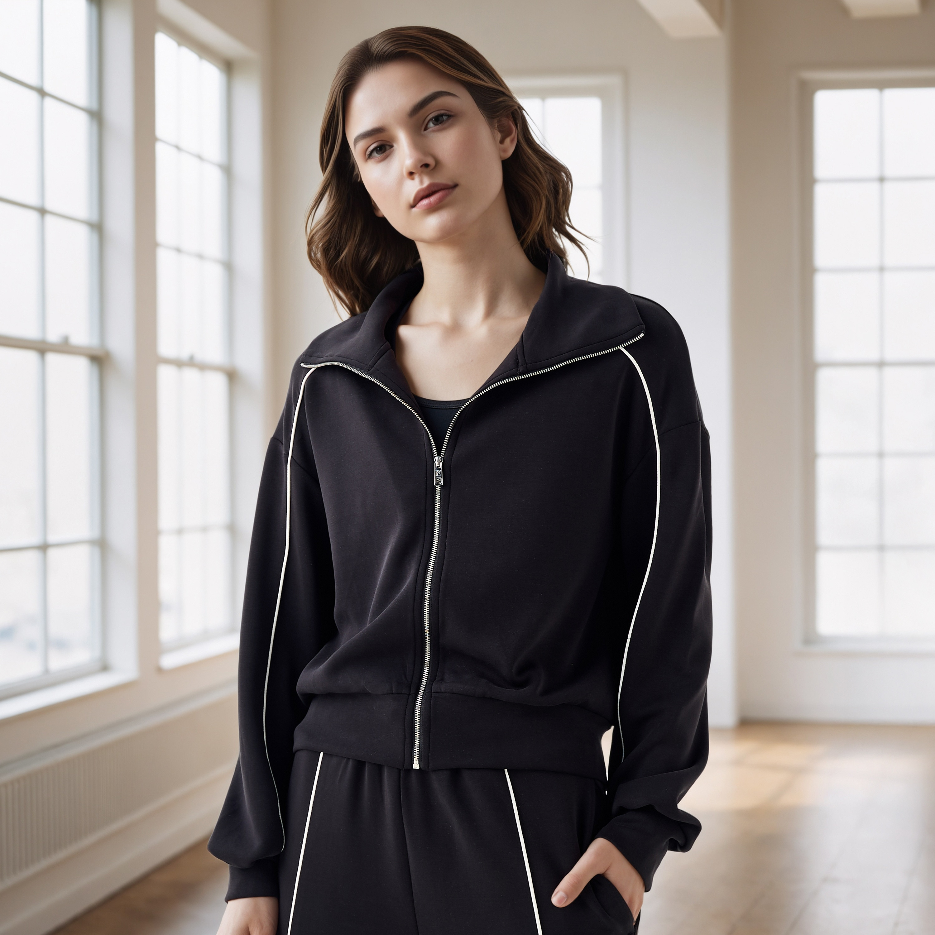 جاكيت بسحاب إغلاق وخيوط بارزة من كابا-sports-women-clothing-coatsandjackets-jackets-image-1