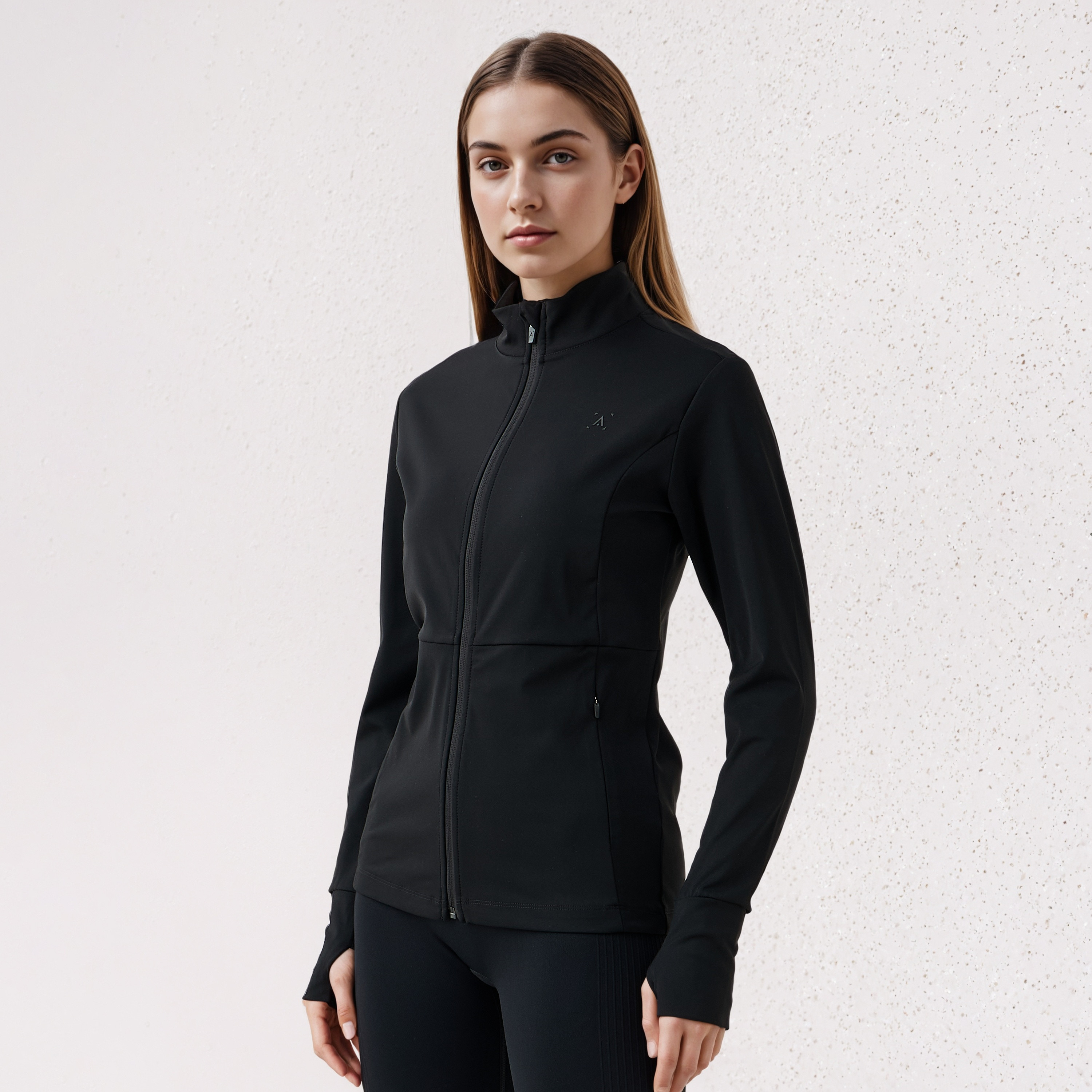High Neck Zip Through Jacket with Thumbhole Detail-women-clothing-sportswearandactivewear-coatsandjackets-jackets-image-1