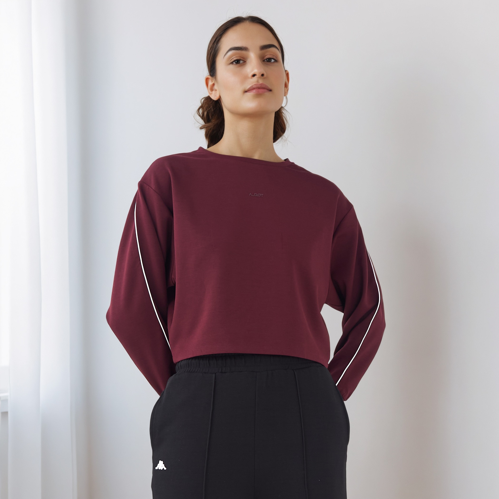 Piping Detail T-shirt with Long Sleeves-sports-women-clothing-tshirtsandvests-image-1