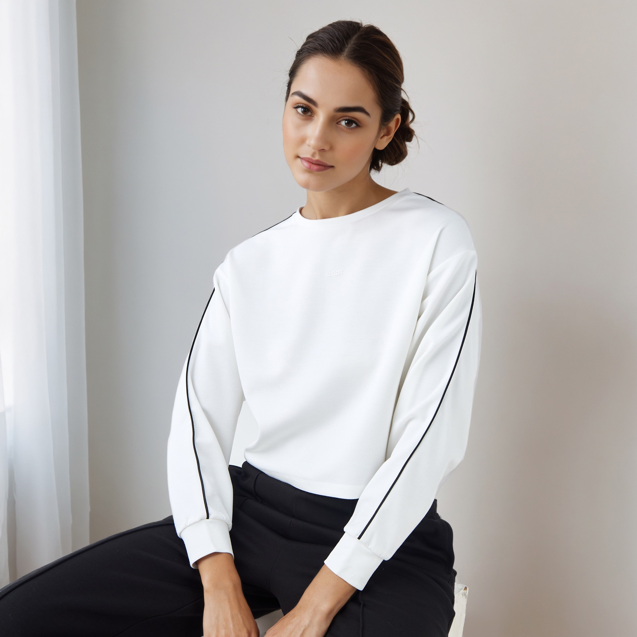 Piping Detail T-shirt with Long Sleeves-sports-women-clothing-tshirtsandvests-image-1