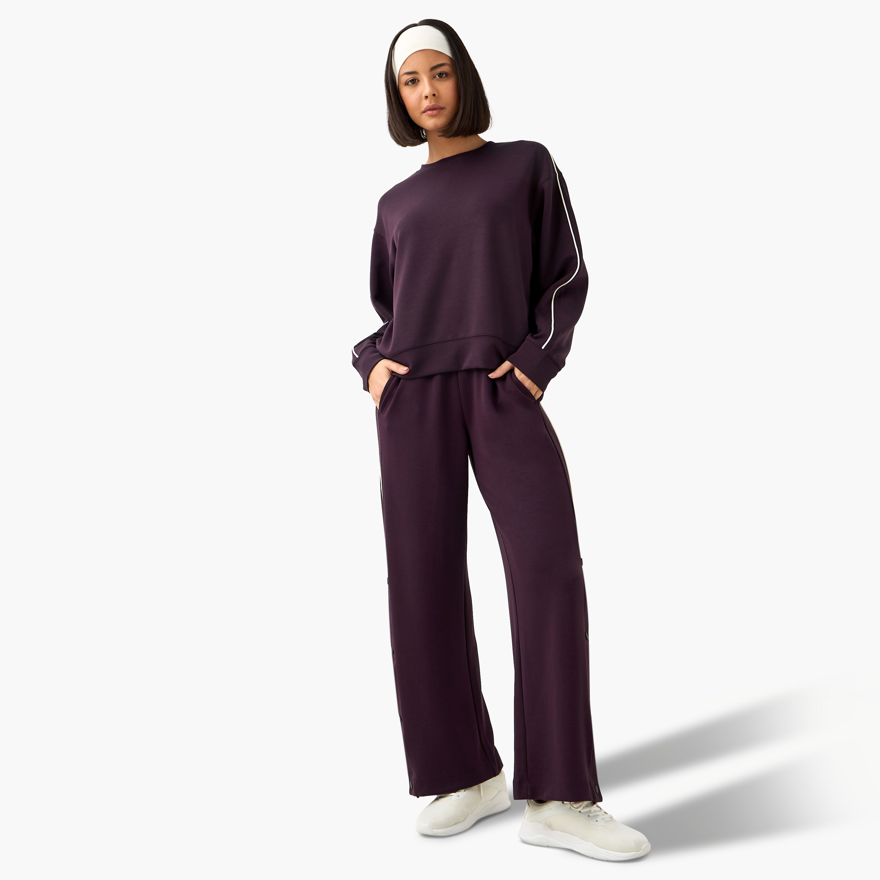 Women Contrast Piping Sweatshirt-women-clothing-coordsets-image-2