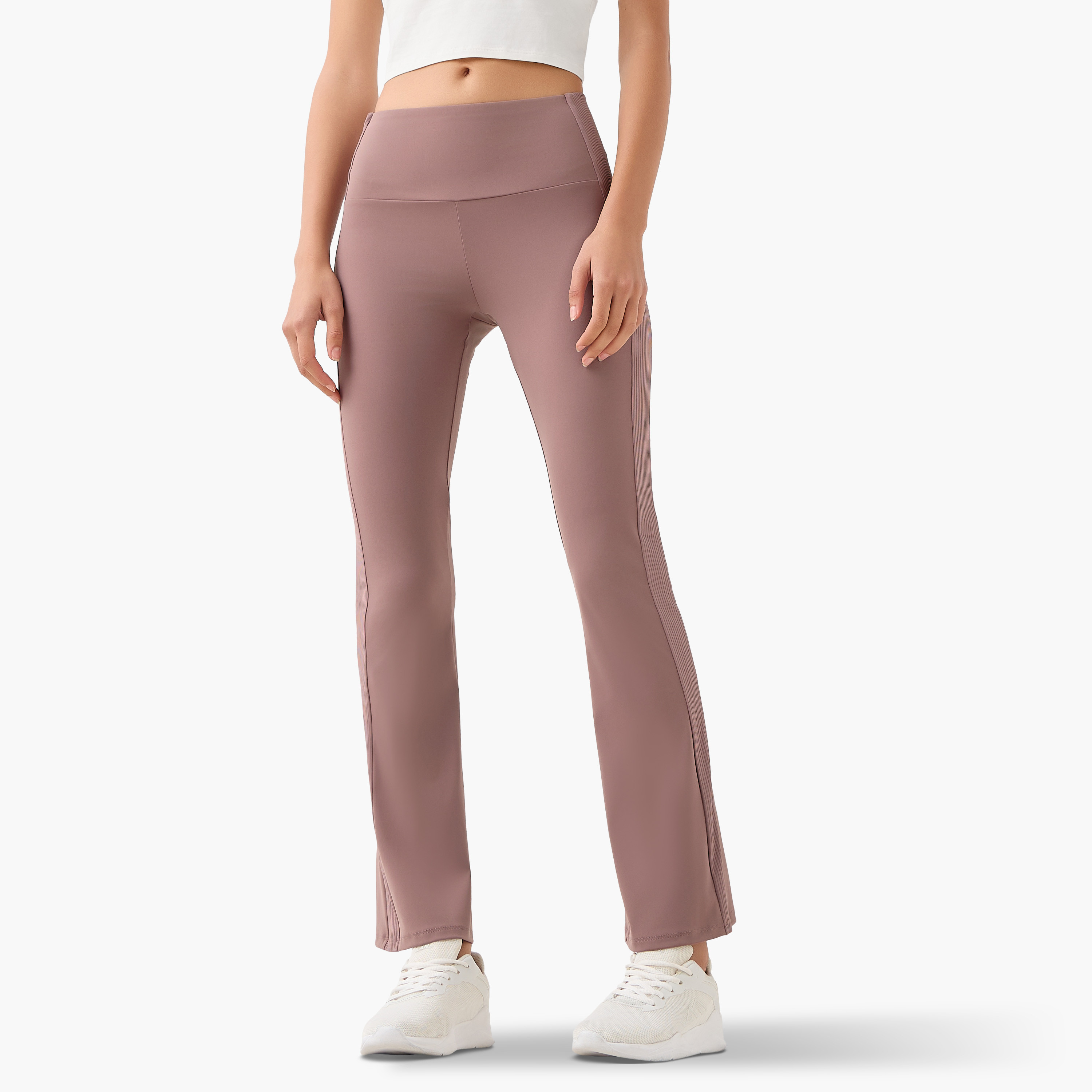 Flared Leggings with Ribbed Panel-women-clothing-bottoms-leggings-image-1