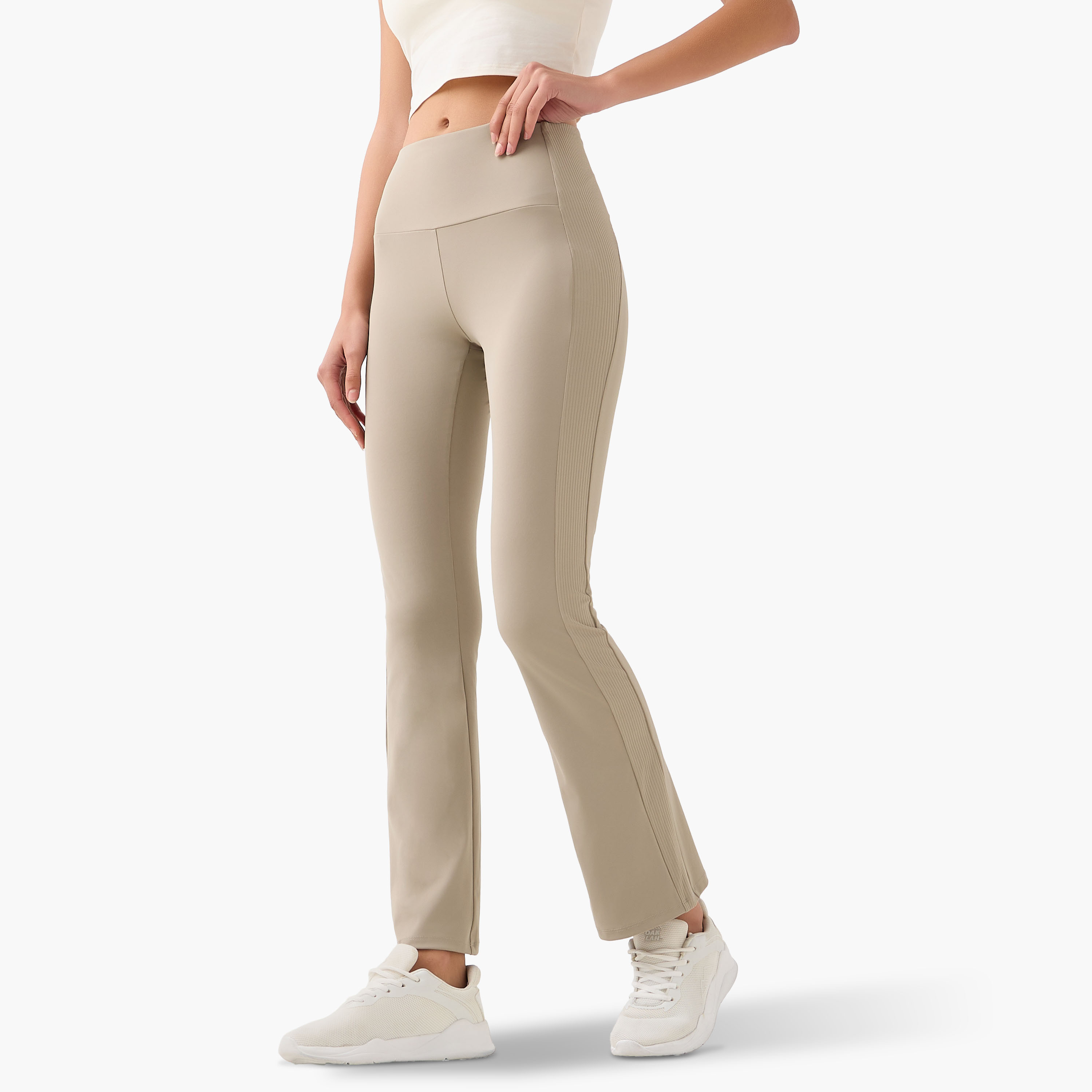 Flared Leggings with Ribbed Panel-women-clothing-bottoms-leggings-image-1