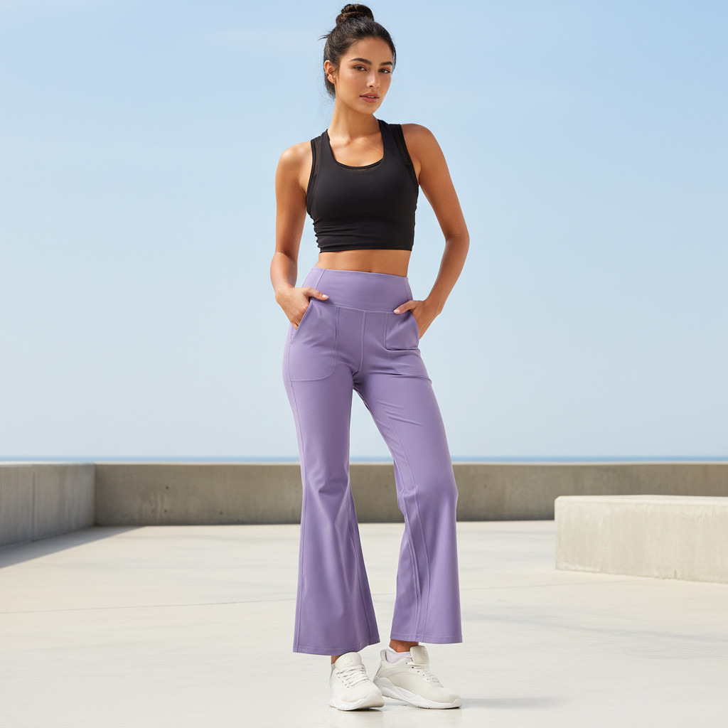 Women Flared Leggings with Pockets-women-clothing-coordsets-image-1
