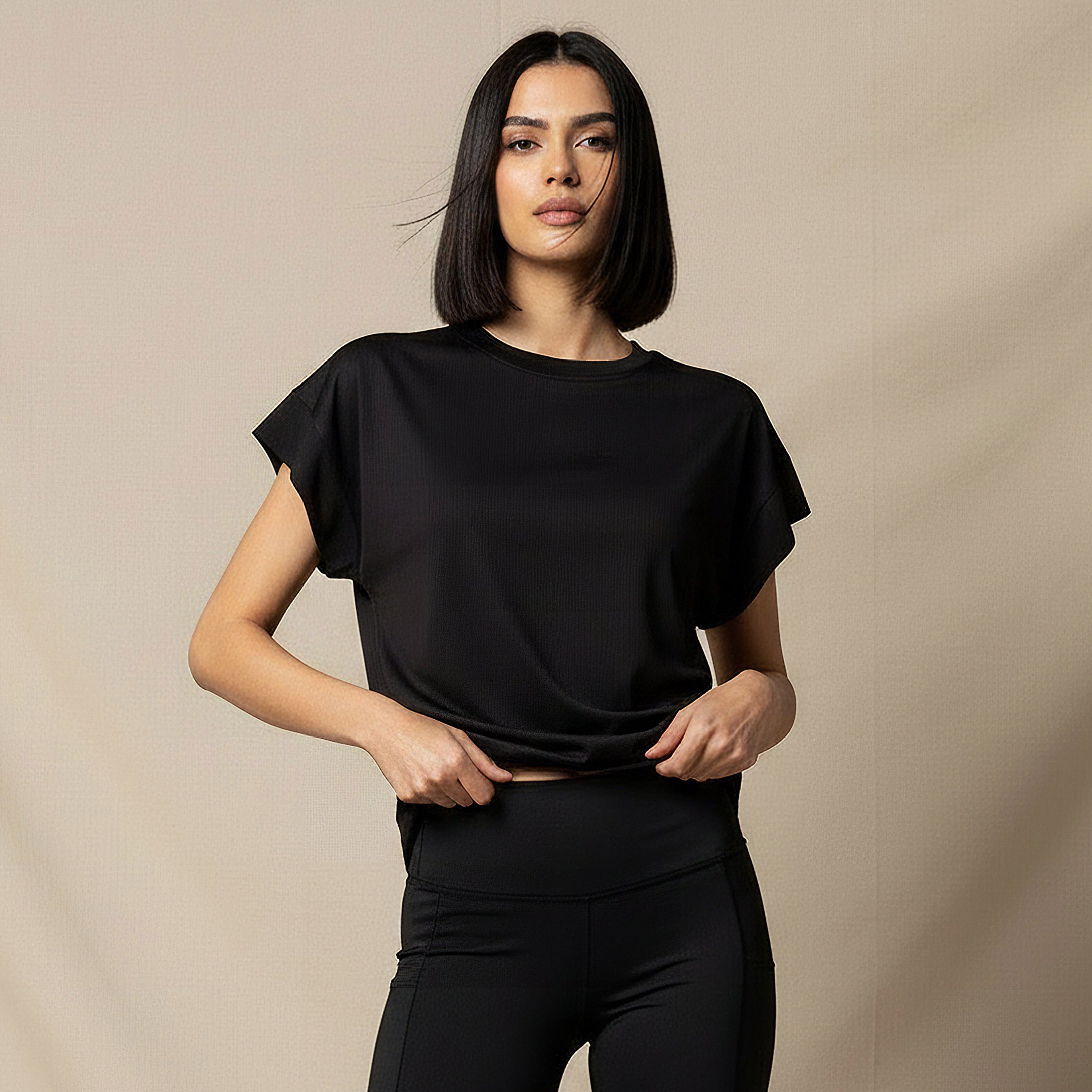 تيشيرت مضلع قابل للتمدد في اتجاهين بقصة مربعة للنساء-women-clothing-tshirts-image-6