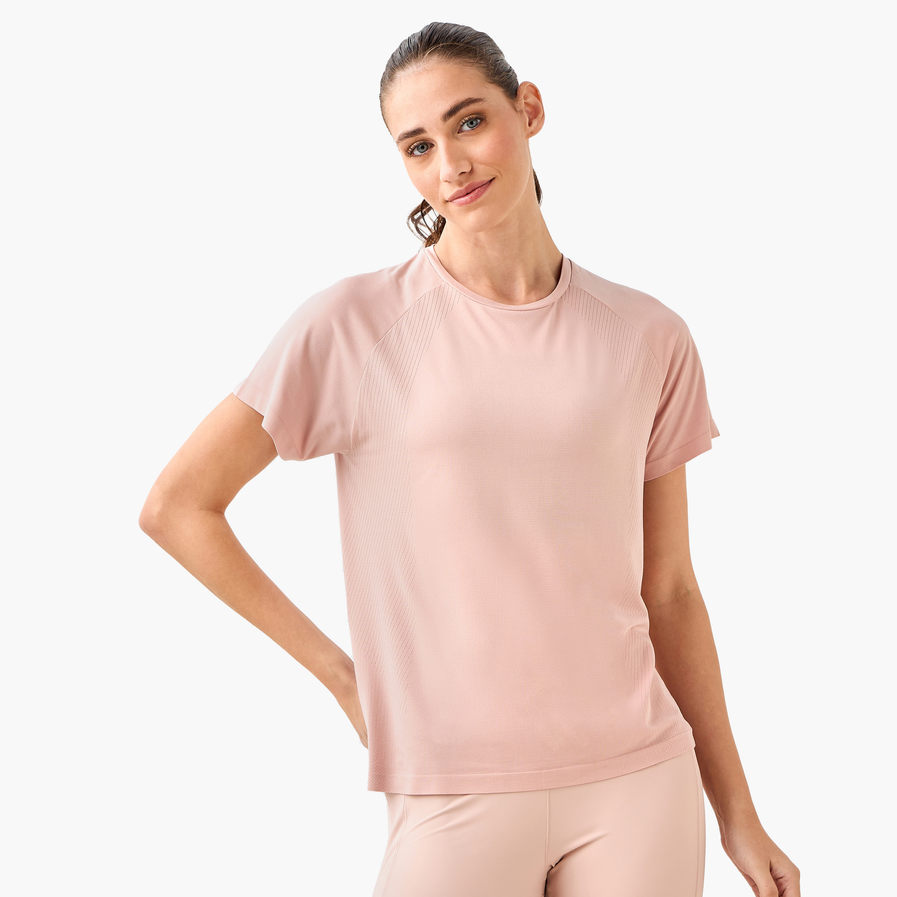 Women 4-Way Stretch Jacquard T-shirt-women-clothing-coordsets-image-2