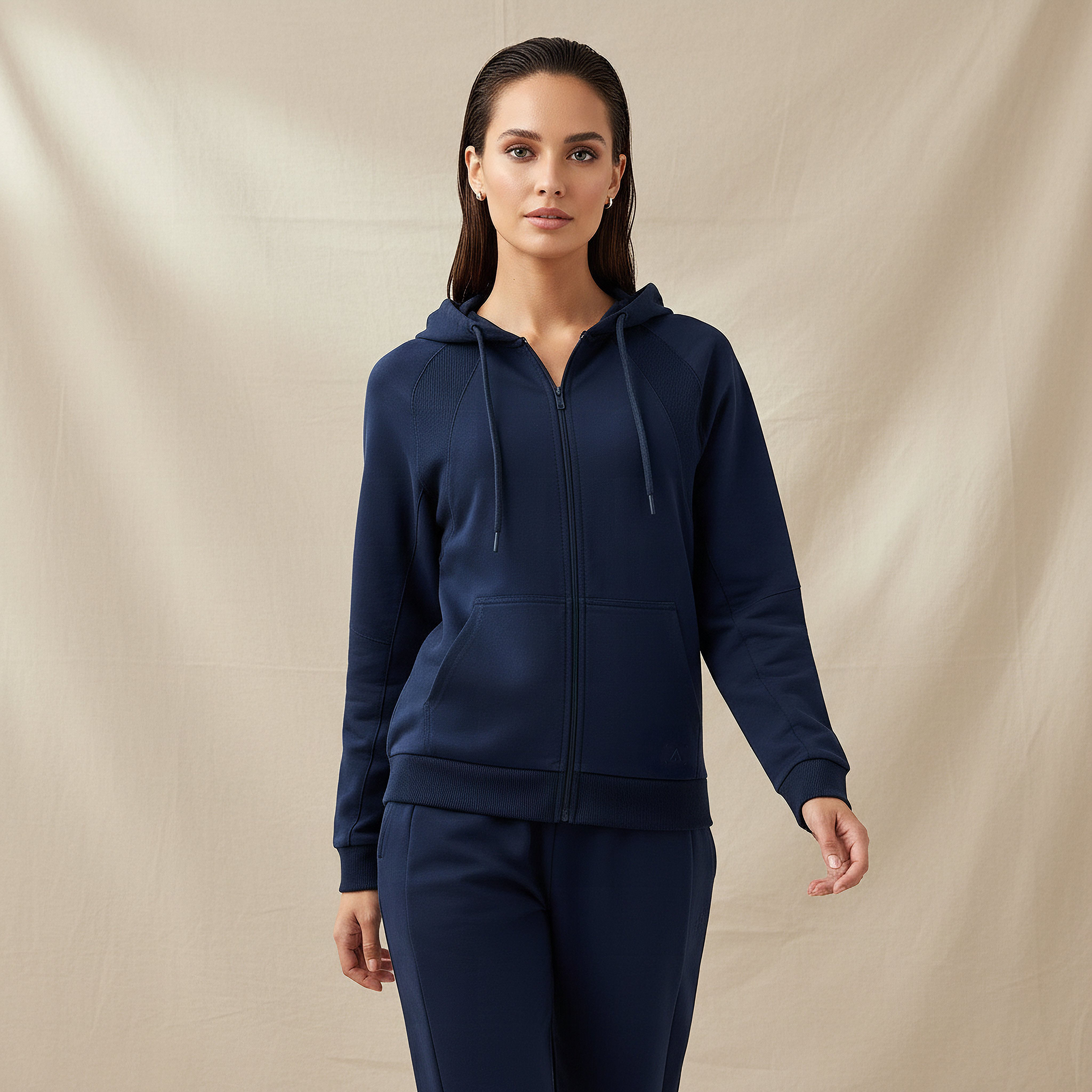 جاكيت بقبعة وجيوب كنجر للنساء-women-clothing-coordsets-image-6