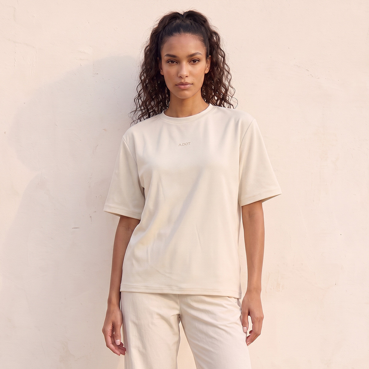 Waffle Textured 2-Way Stretch T-shirt-sports-women-clothing-tshirtsandvests-image-1