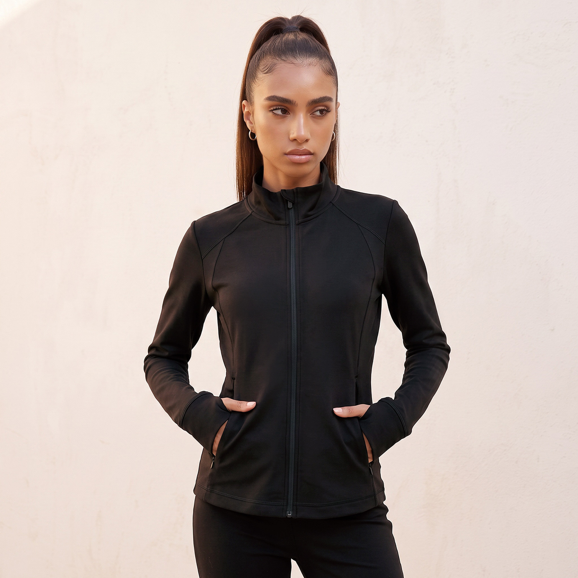 Regular Fit Jacket with Zip Closure-sports-women-clothing-coatsandjackets-jackets-image-1