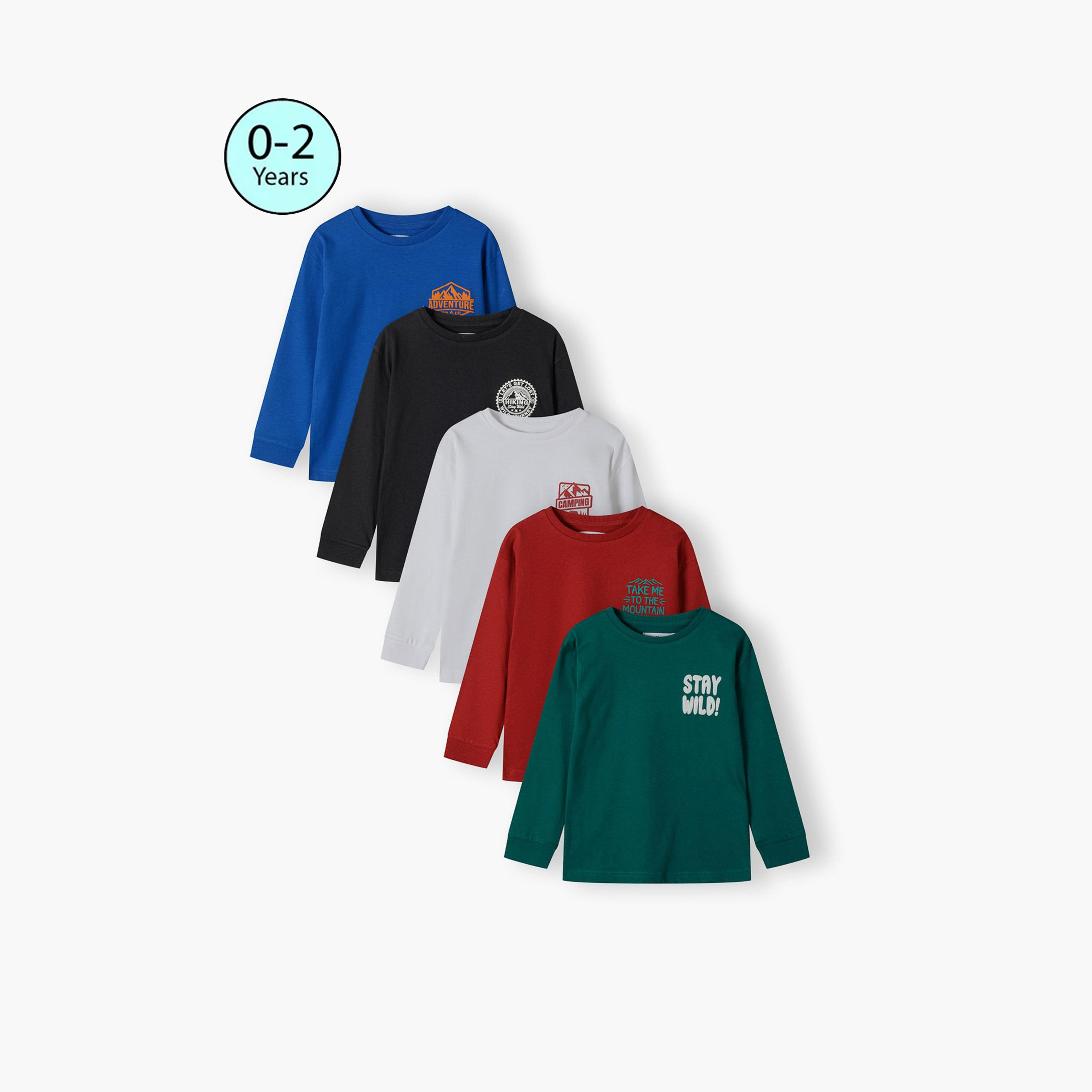 Minoti Pack of 5 Long Sleeves Printed Cotton Round Neck T-Shirts-boys-clothing-tshirtsandpolos-image-1