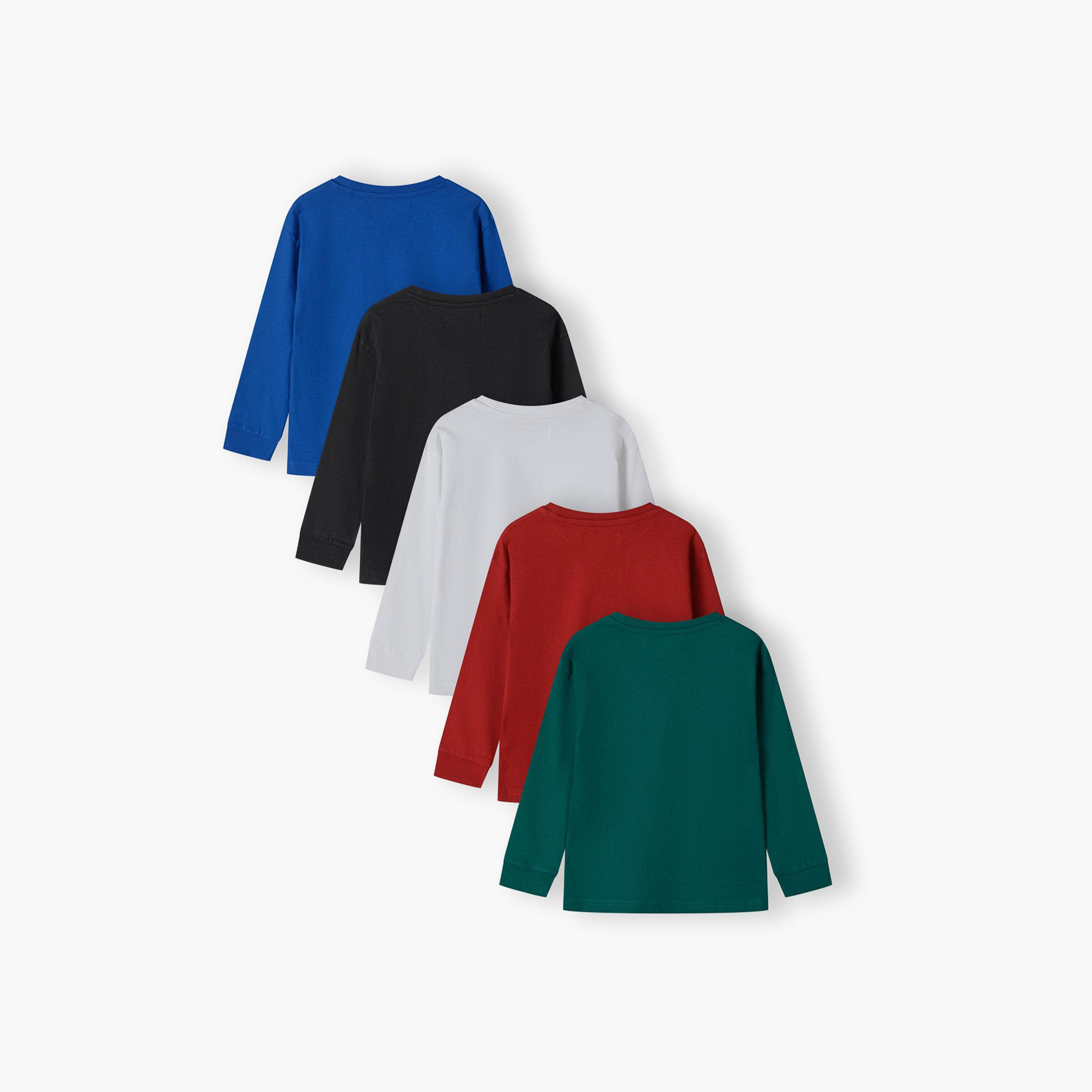 Minoti Pack of 5 Long Sleeves Printed Cotton Round Neck T-Shirts-boys-clothing-tshirtsandpolos-image-4