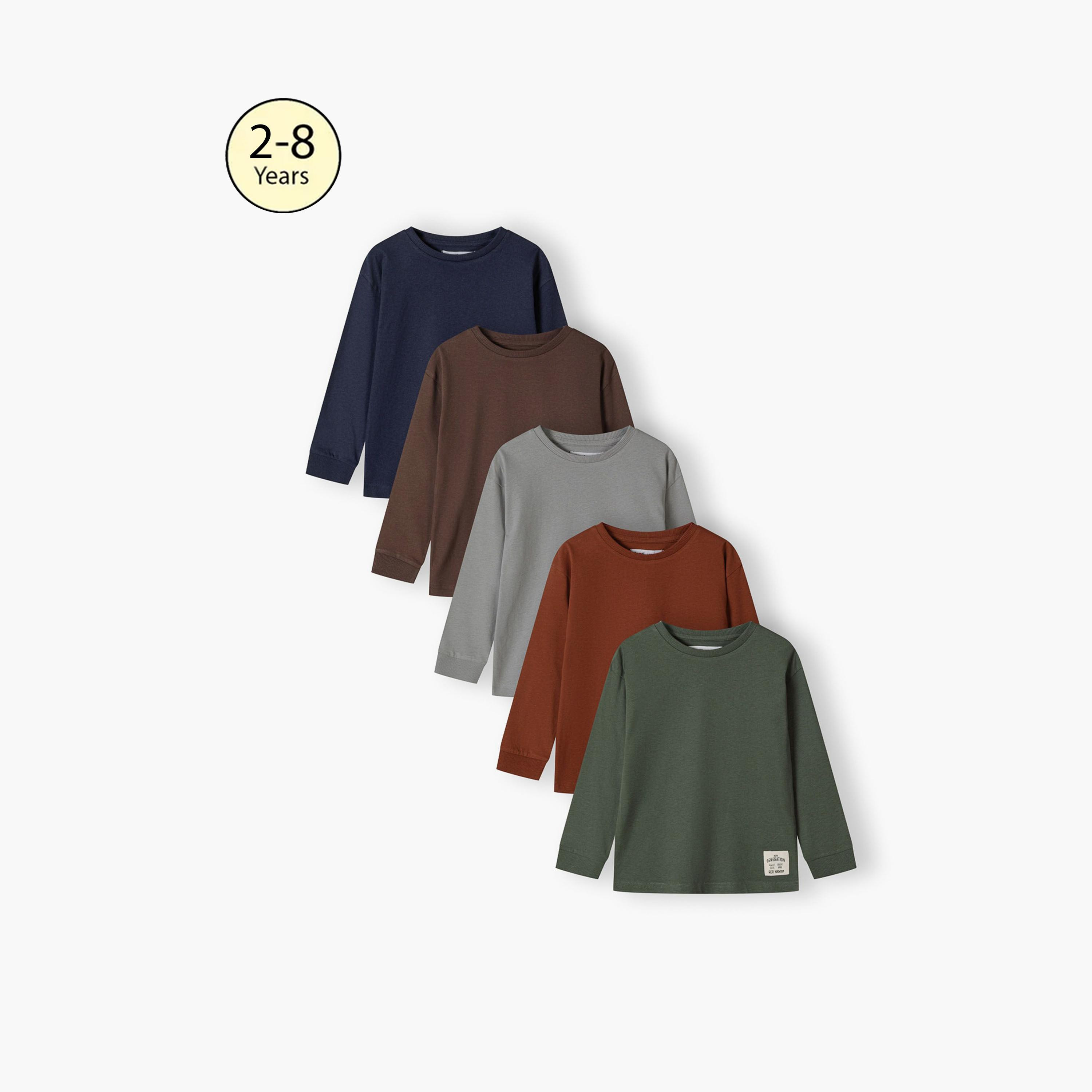 Minoti Pack of 5 Long Sleeves Printed Cotton Round Neck T-Shirts-boys-clothing-tshirtsandpolos-image-1