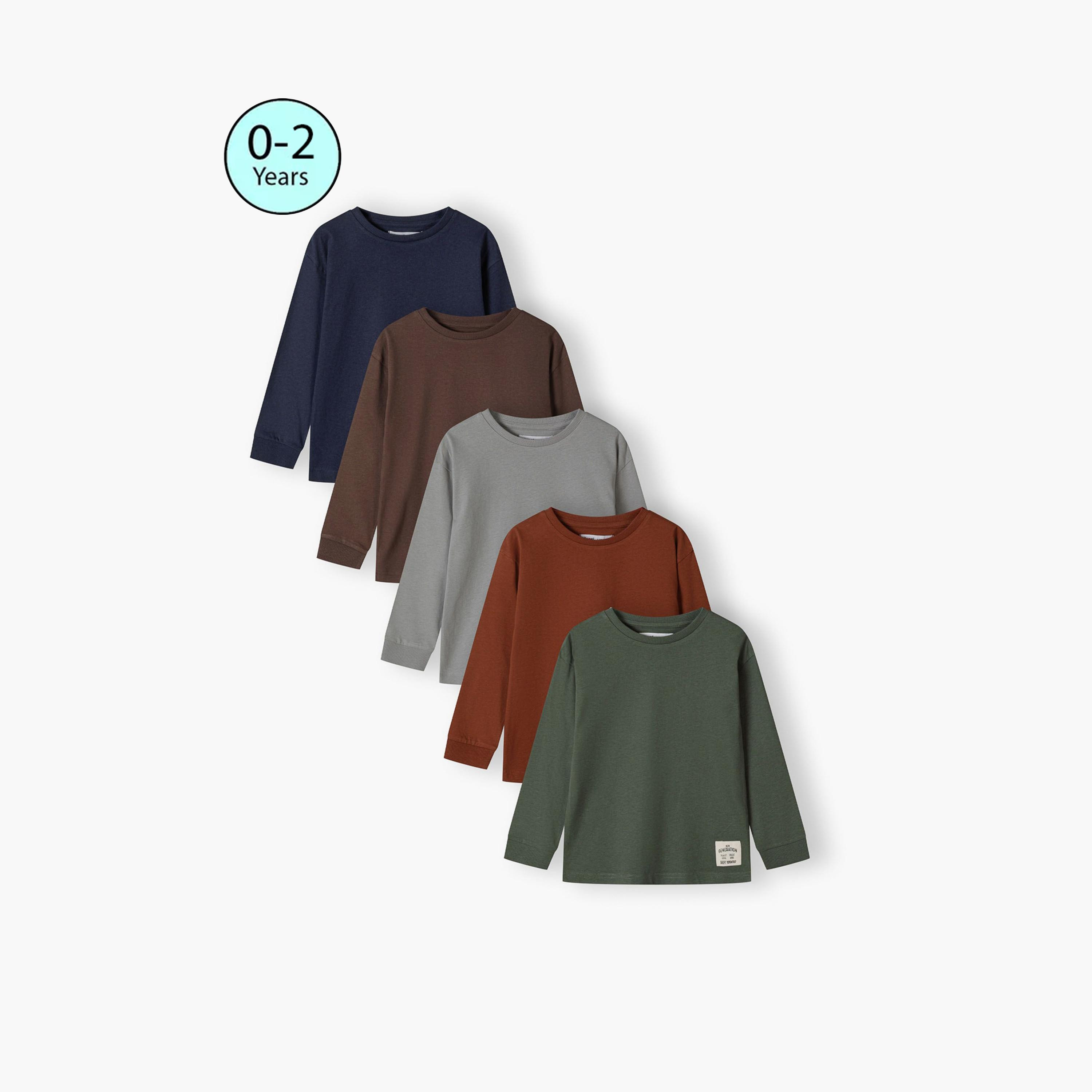 Minoti Pack of 5 Long Sleeves Printed Cotton Round Neck T-Shirts-boys-clothing-tshirtsandpolos-image-1