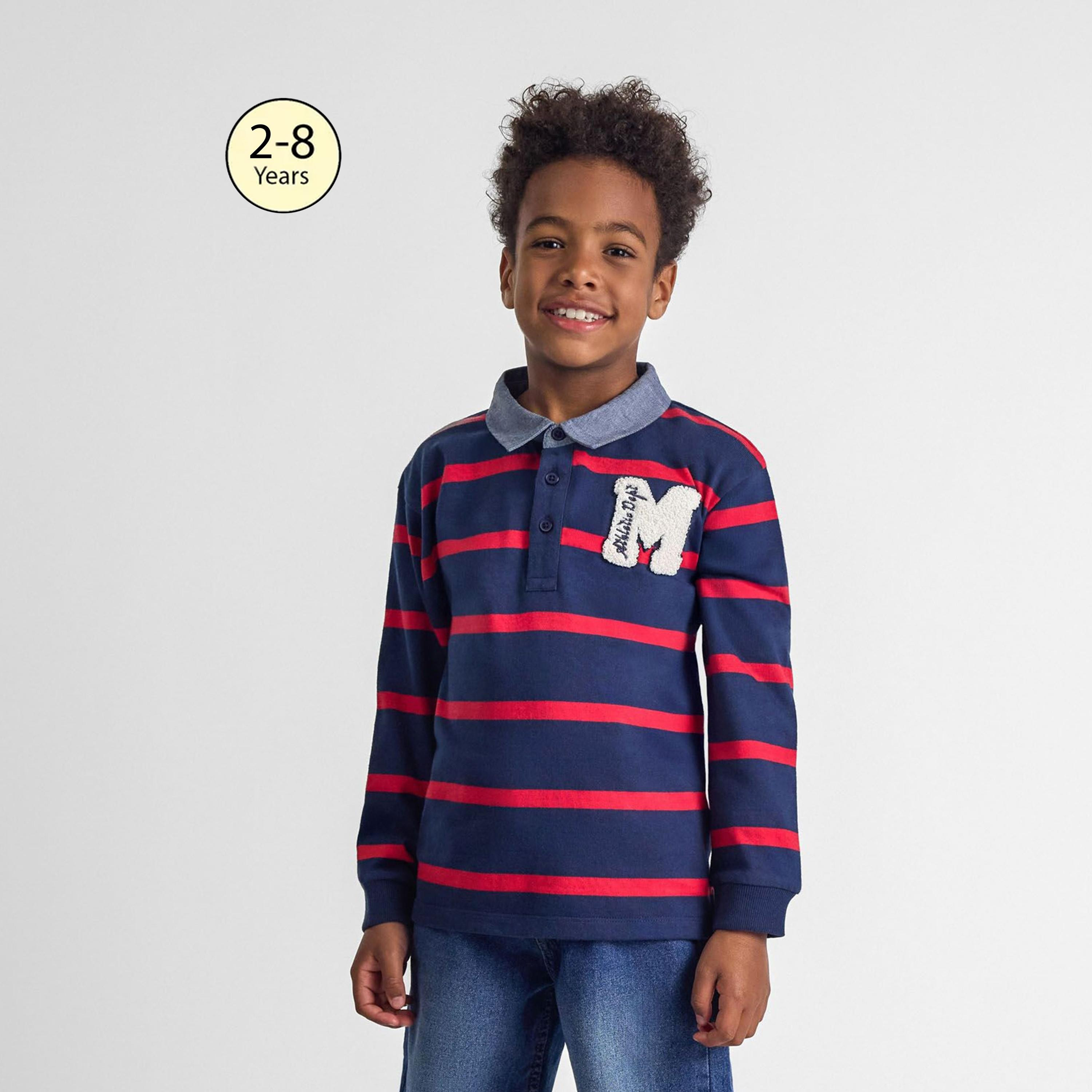 تيشيرت بأكمام طويلة من القطن المقلم مع تطريز من مينوتي-boys-clothing-tshirtsandpolos-image-1