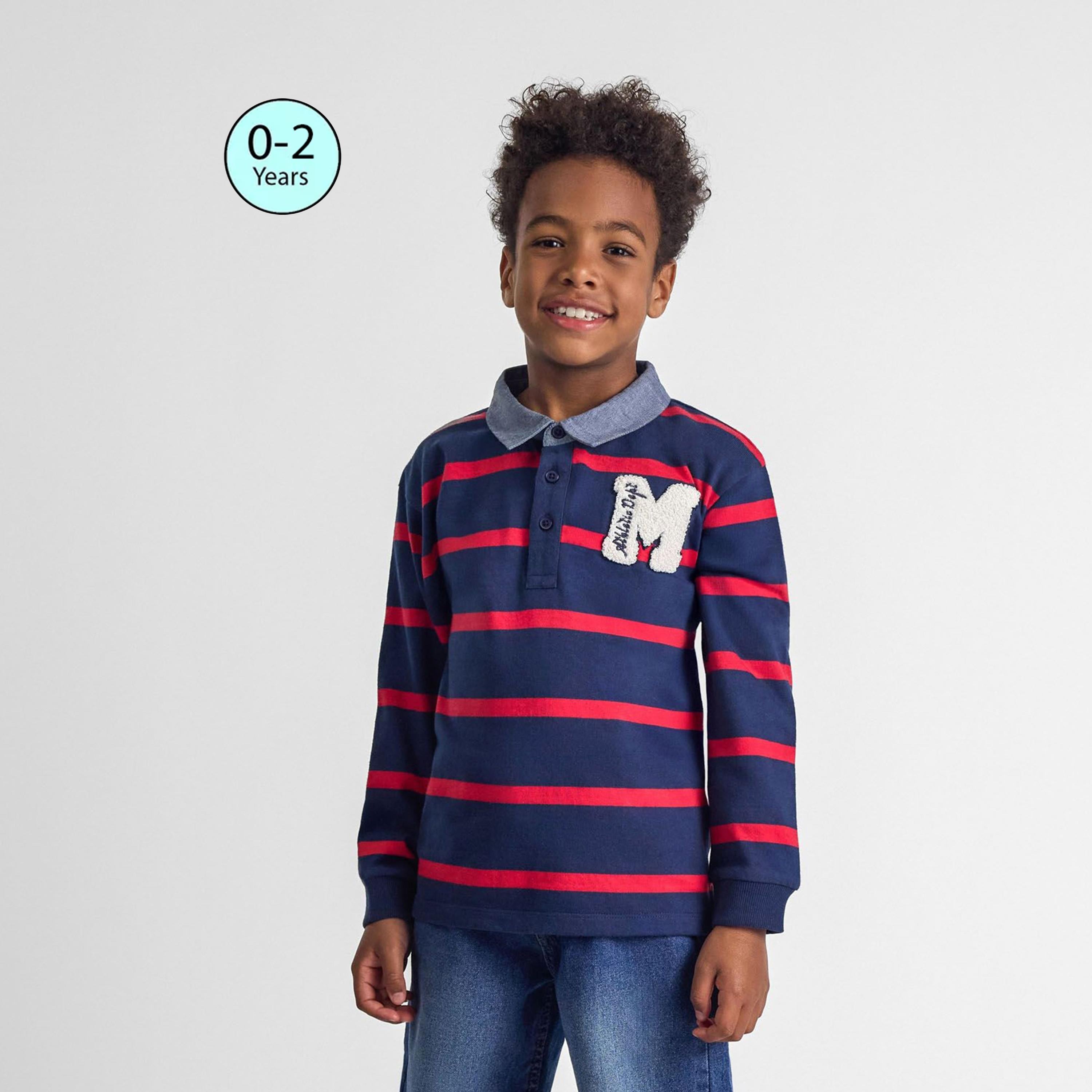 تيشيرت بأكمام طويلة من القطن المقلم مع تطريز من مينوتي-boys-clothing-tshirtsandpolos-image-1