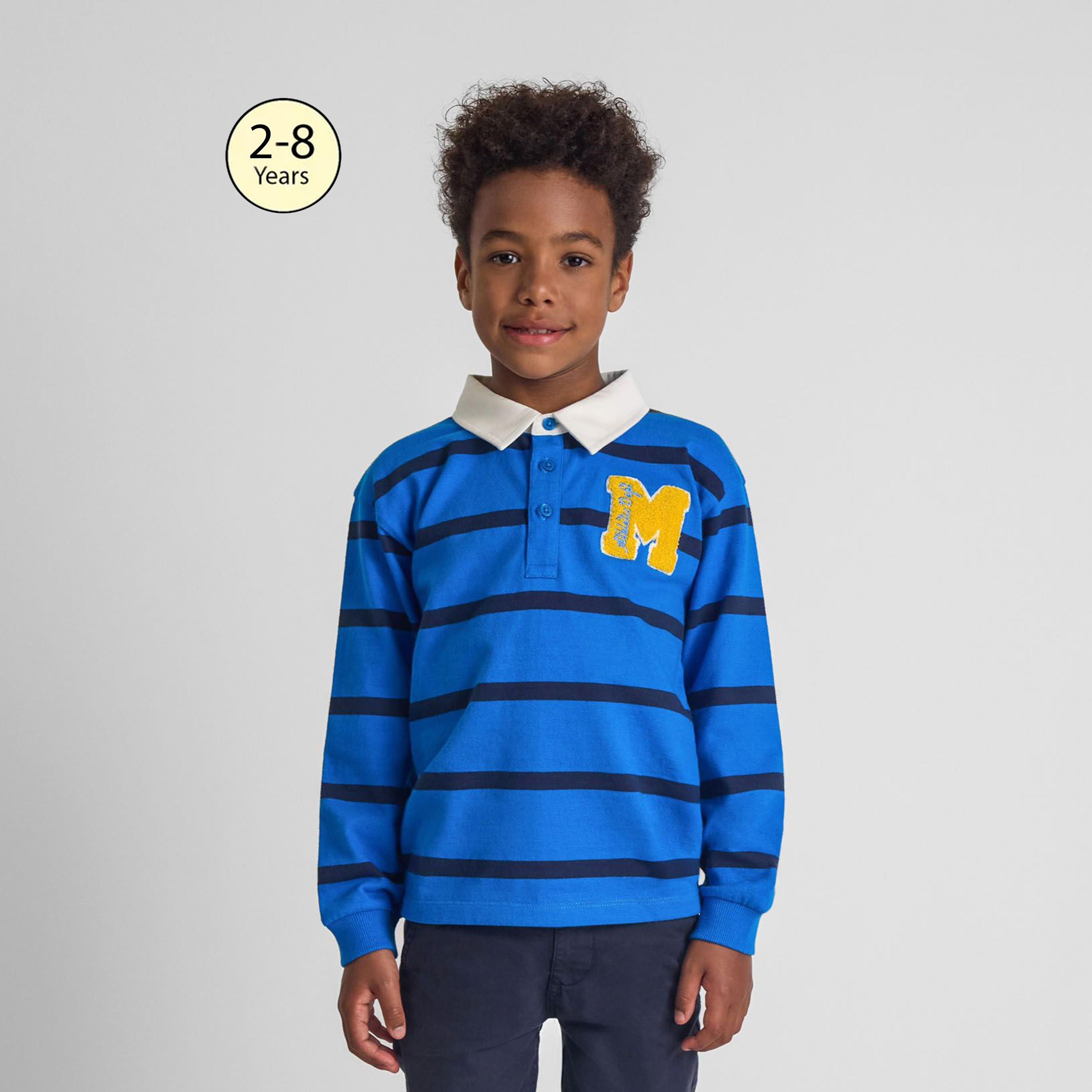 تيشيرت بأكمام طويلة من القطن المقلم مع تطريز من مينوتي-boys-clothing-tshirtsandpolos-image-1