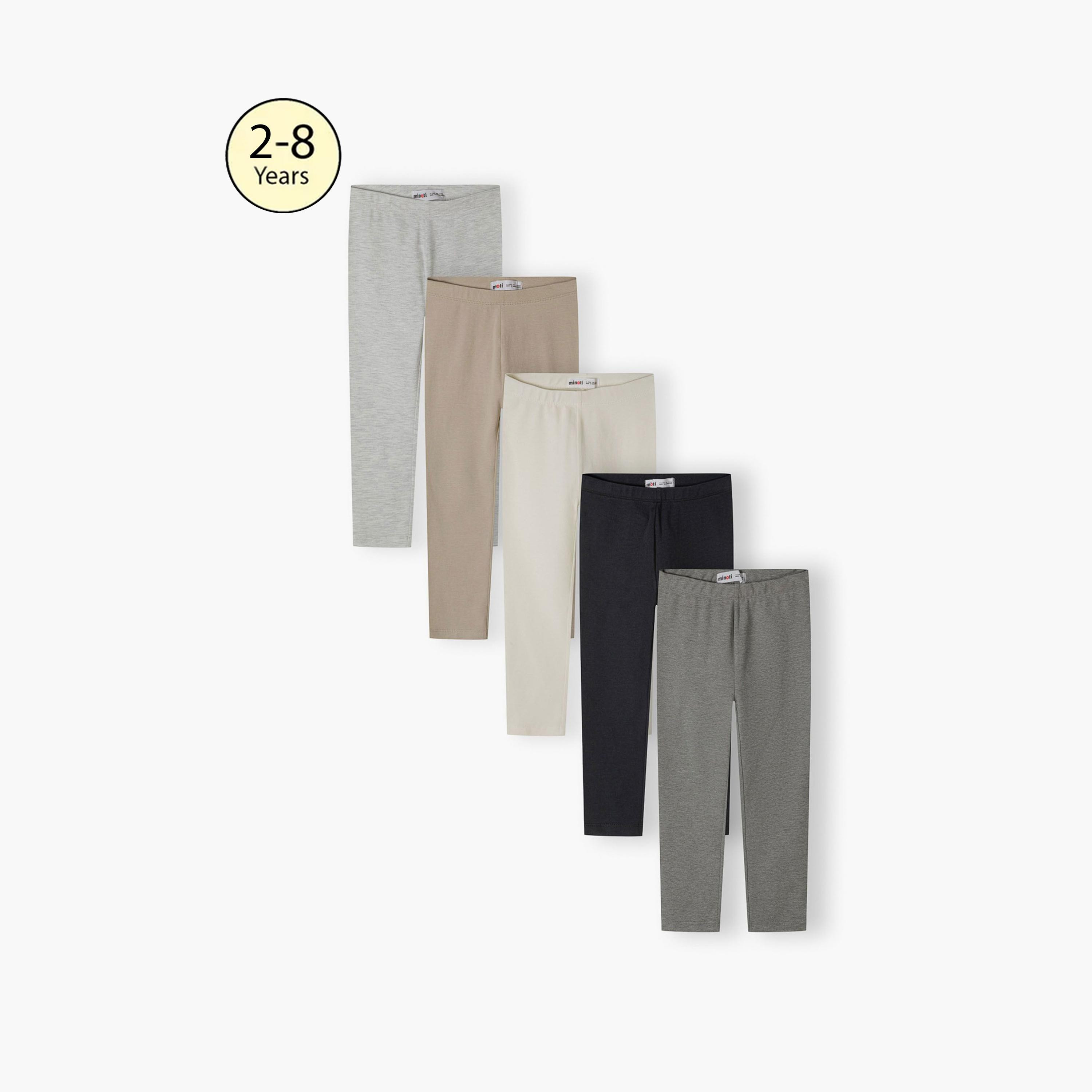 Minoti Pack of 5 Solid Elasticated Waist Cotton Blend Leggings-girls-clothing-bottoms-leggings-image-1