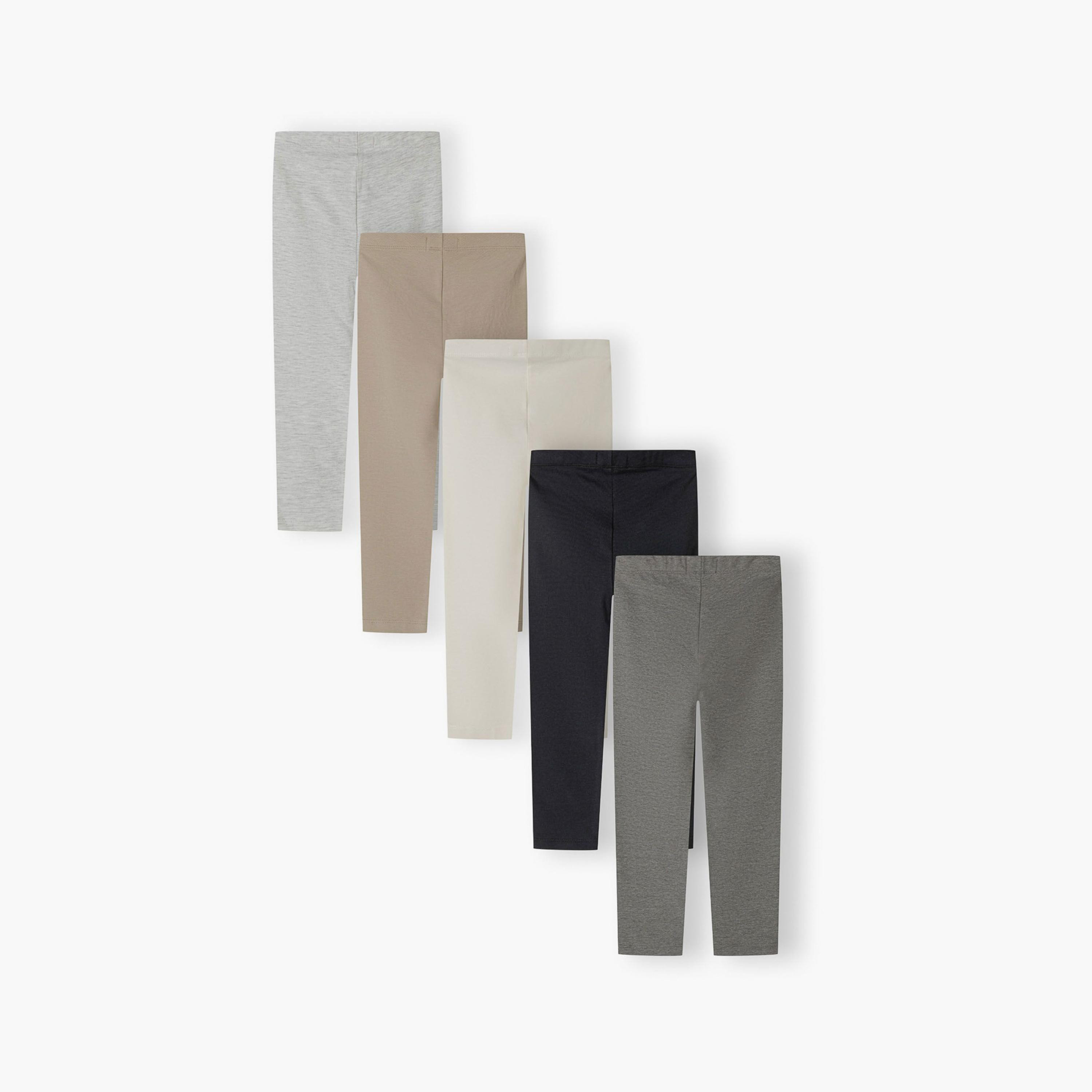 Minoti Pack of 5 Solid Elasticated Waist Cotton Blend Leggings-girls-clothing-bottoms-leggings-image-4