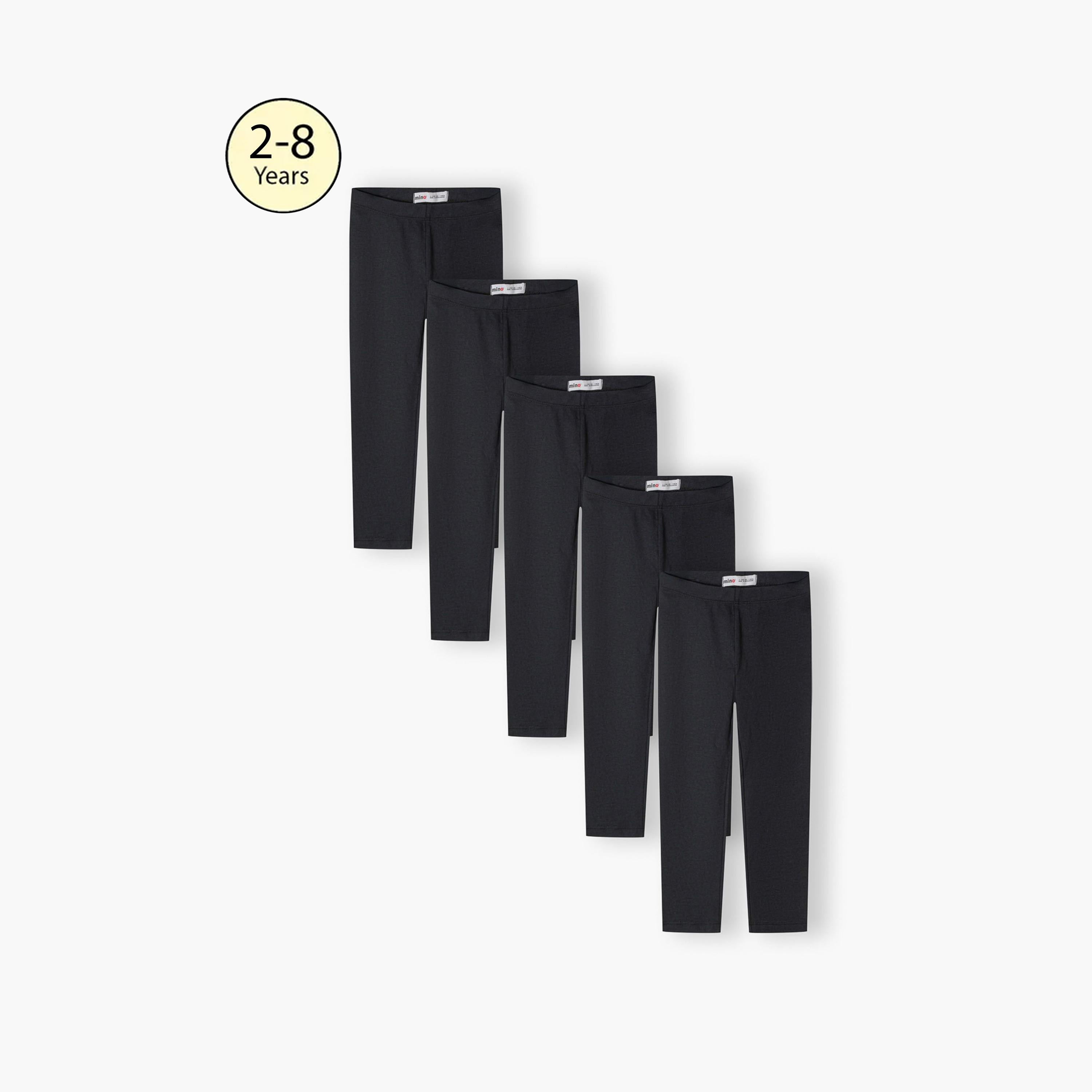 Minoti Pack of 5 Solid Elasticated Waist Cotton Blend Leggings-girls-clothing-bottoms-leggings-image-1