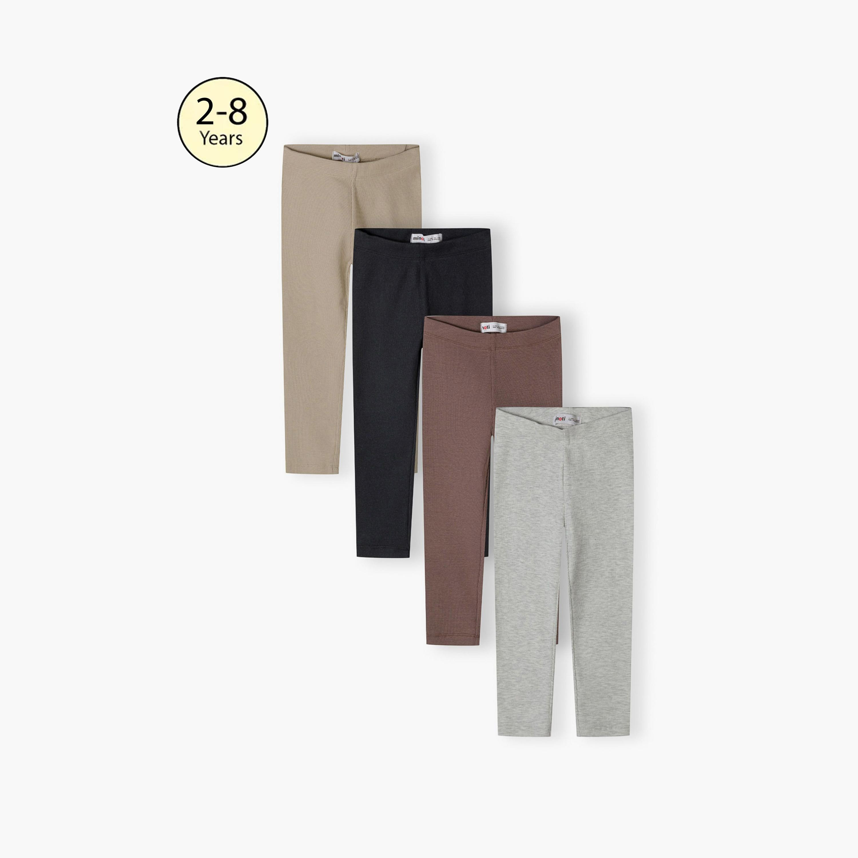 Minoti Pack of 4 Solid Elasticated Waist Cotton Blend Leggings-girls-clothing-bottoms-leggings-image-1