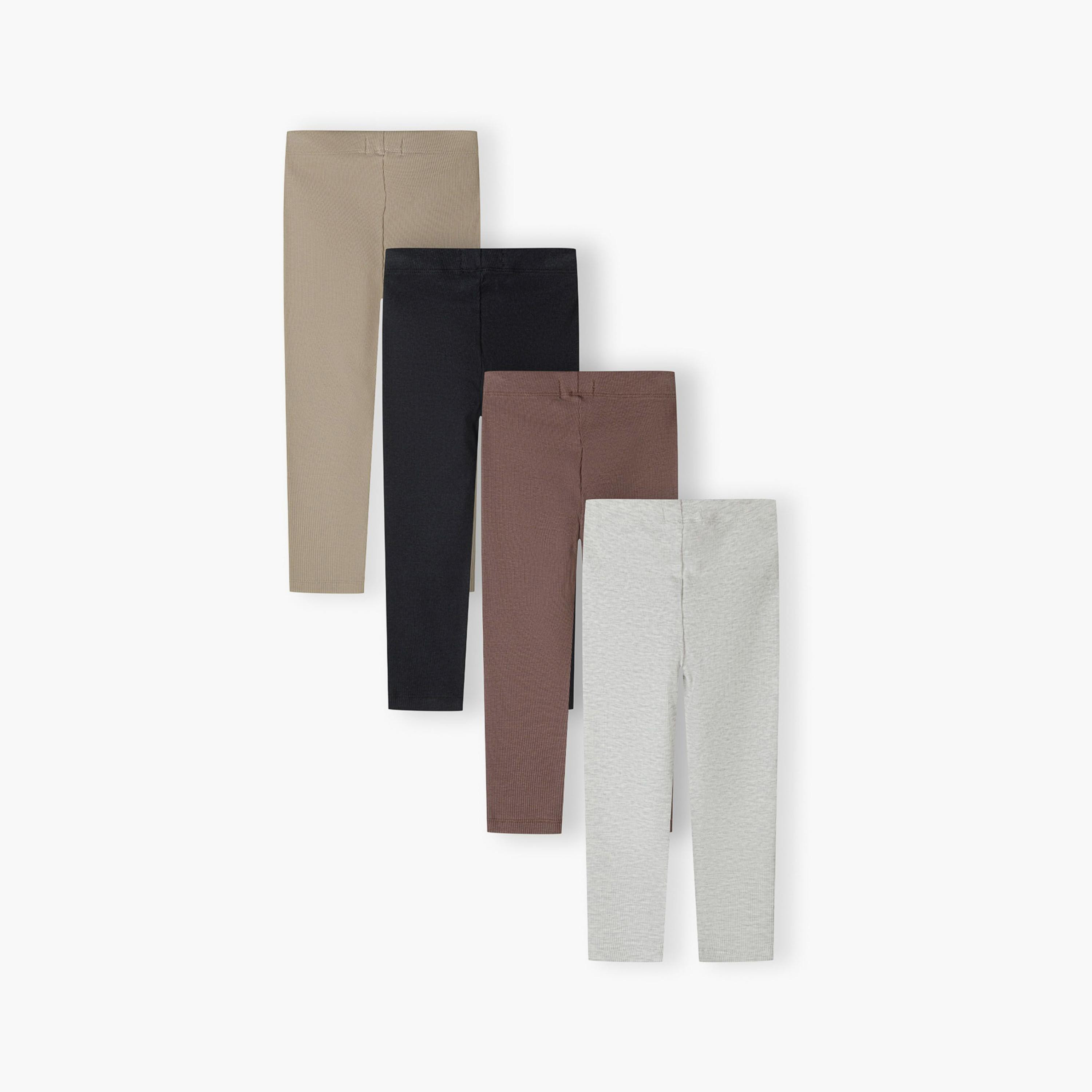 Minoti Pack of 4 Solid Elasticated Waist Cotton Blend Leggings-girls-clothing-bottoms-leggings-image-3