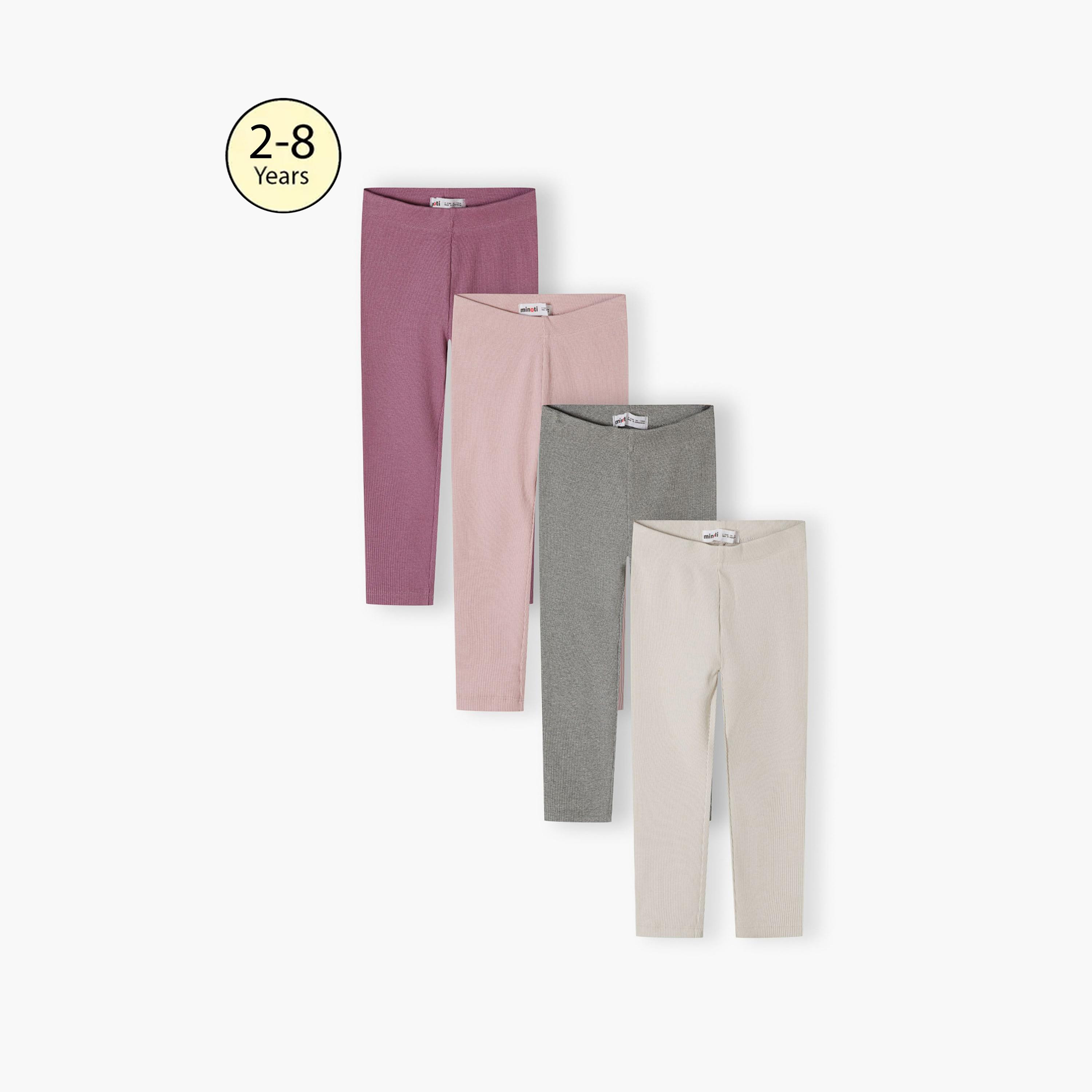 Minoti Pack of 4 Solid Elasticated Waist Cotton Blend Leggings-girls-clothing-bottoms-leggings-image-1