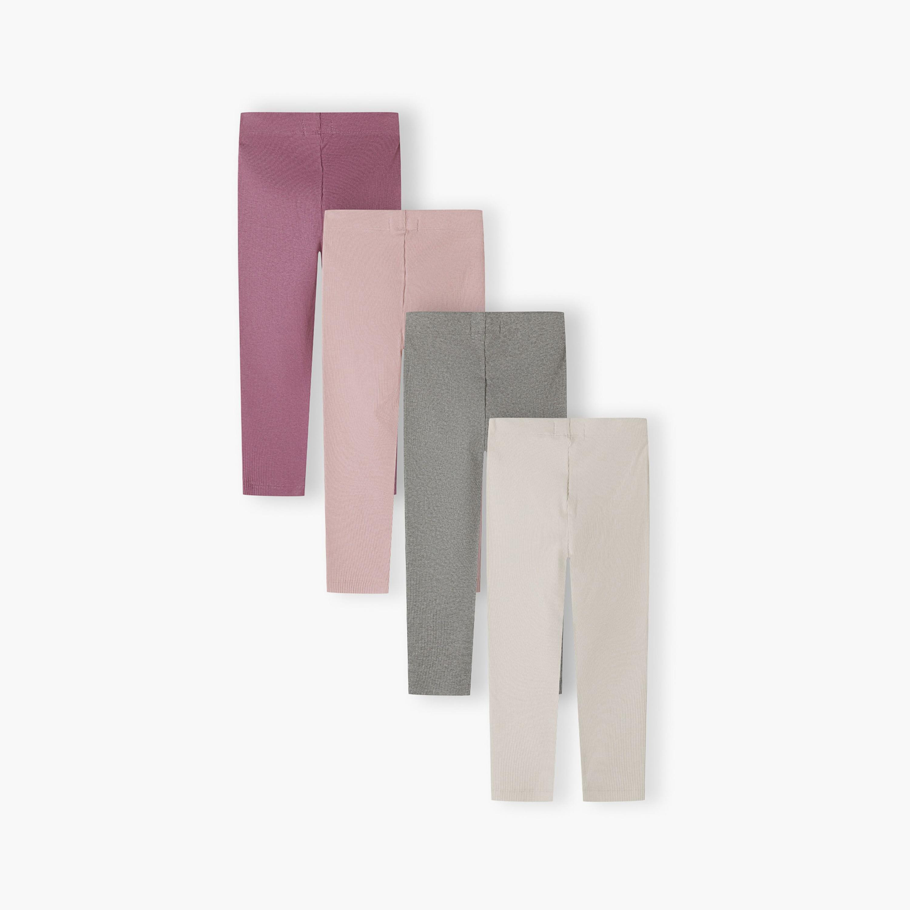 Minoti Pack of 4 Solid Elasticated Waist Cotton Blend Leggings-girls-clothing-bottoms-leggings-image-3
